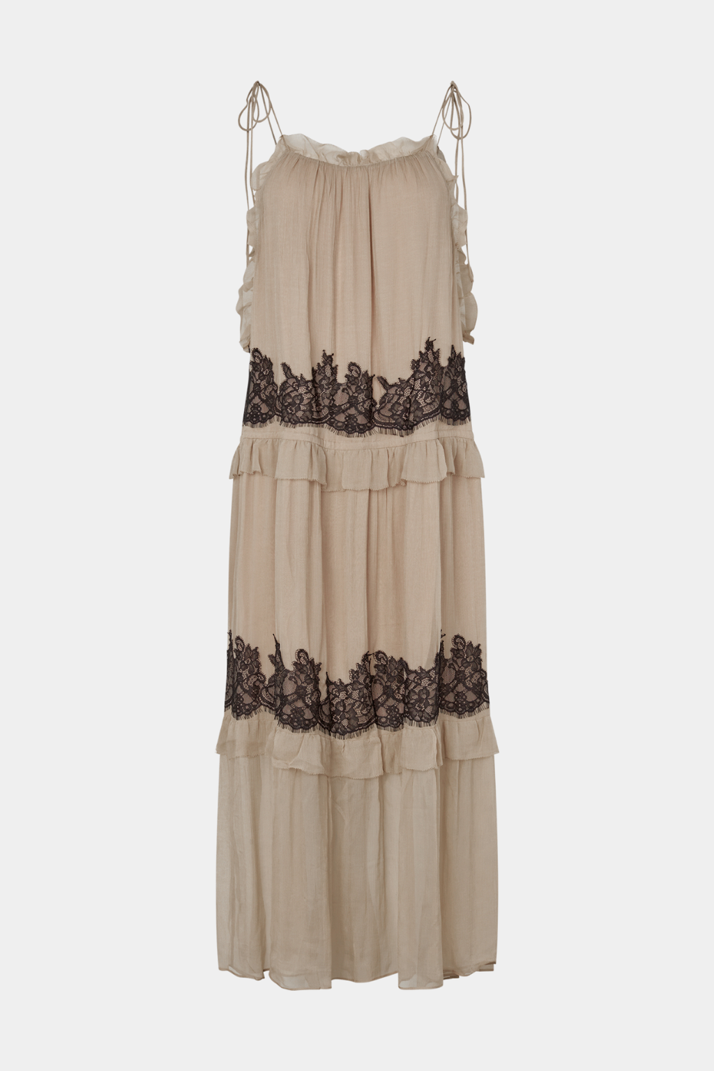 Kjole, dress, mexi, maxidress, flæder, blonder, lace, frill, meige, creme, brun, Fin, smuk, elegant, klassisk, staple, feminin, pæn, rå, cool, sej, unik, musthave, hverdag, fest, kvinde, dame, woman
