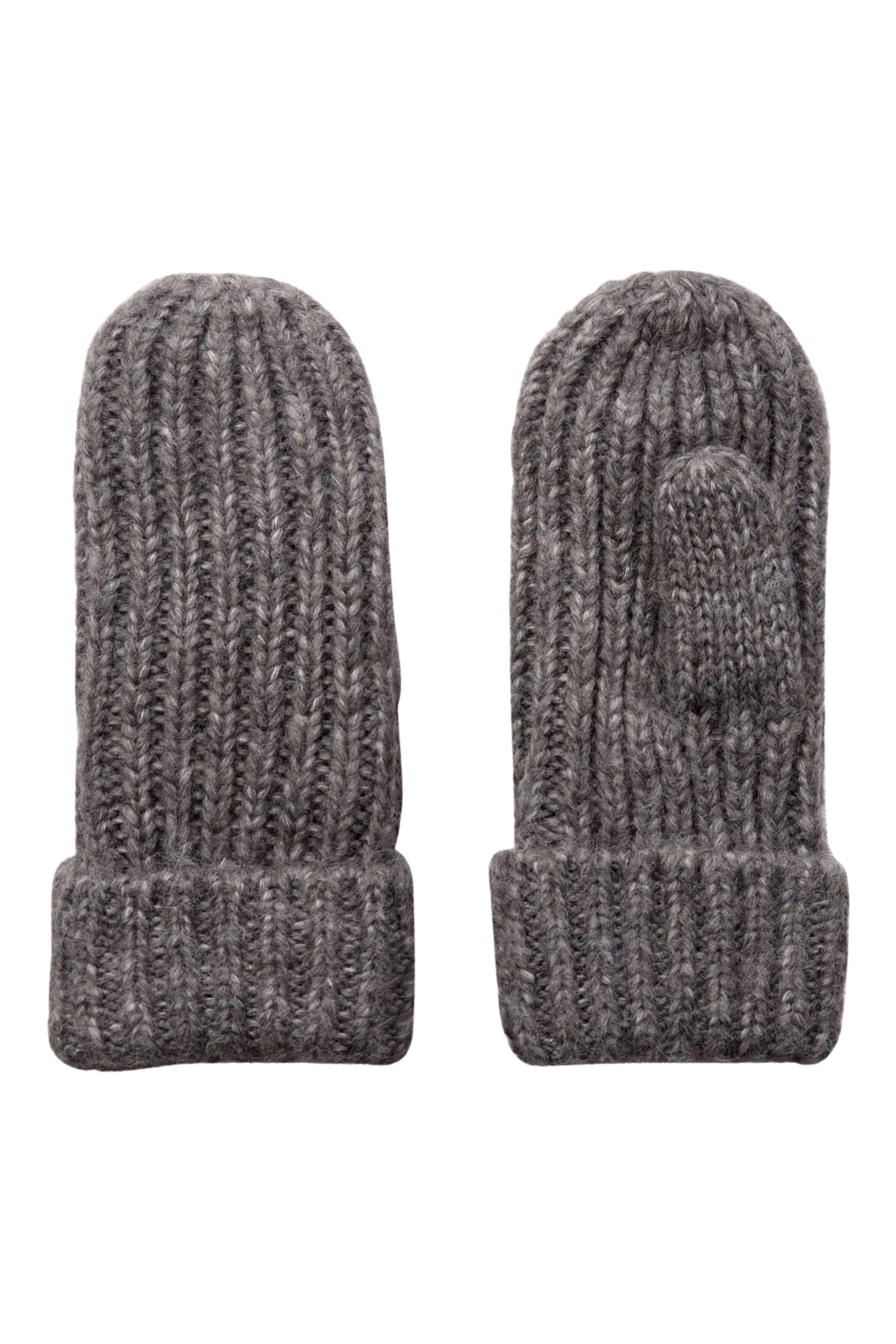 Fin, smuk, elegant, klassisk, staple, feminin, pæn, rå, cool, sej, unik, musthave, hverdag, fest, kvinde, dame, woman, vanter, gloves, mittens, luffer, strik, knit, strikluffer, strikvanter, chunky, grå, grey, meleret, melange, warm, varm, foret, blød, soft