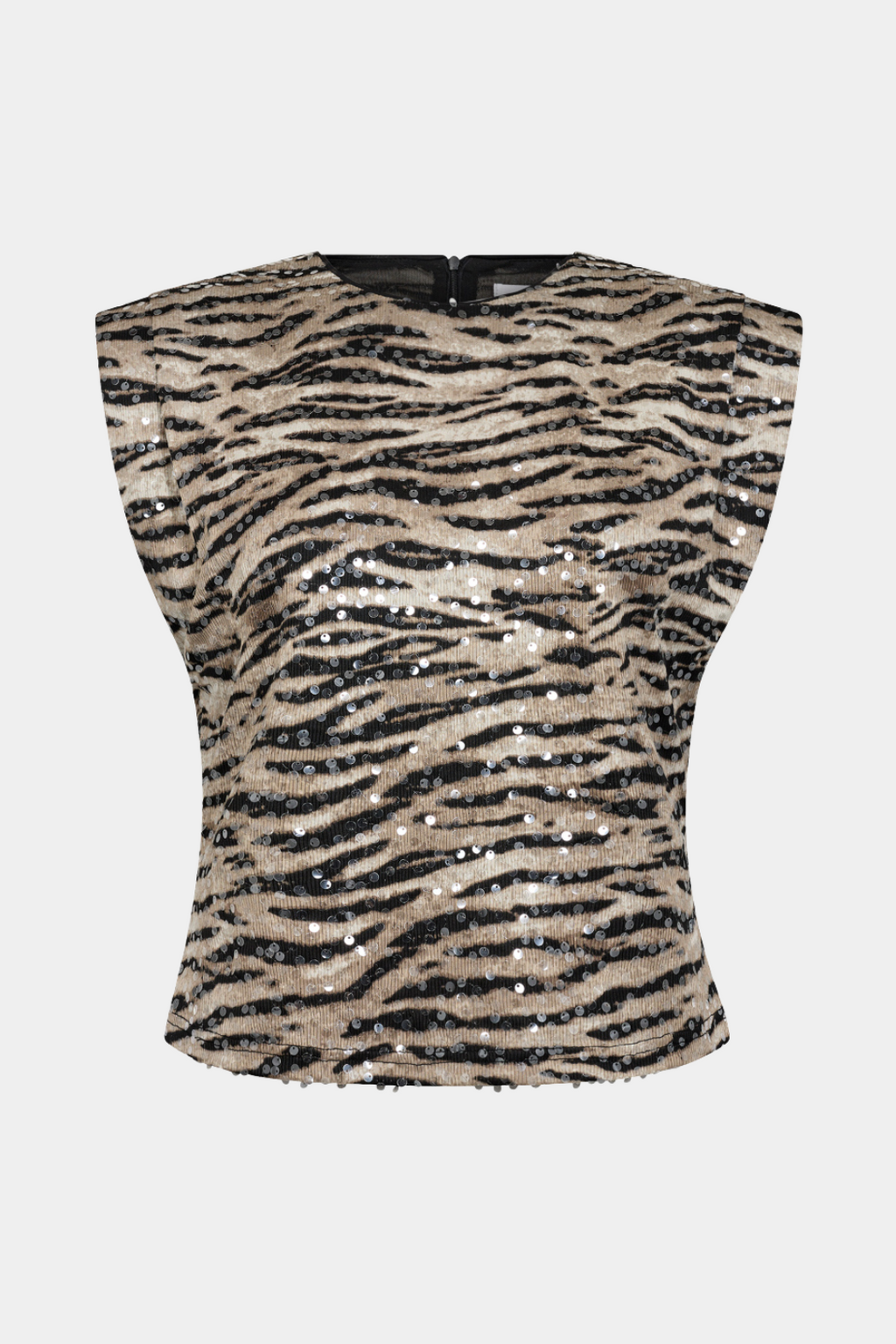 top, tee, t-shirt, pailletter, glimmer, glitter, tiger, print, mønster, Fin, smuk, elegant, klassisk, feminin, pæn, rå, cool, sej, unik, musthave, hverdag, fest 
