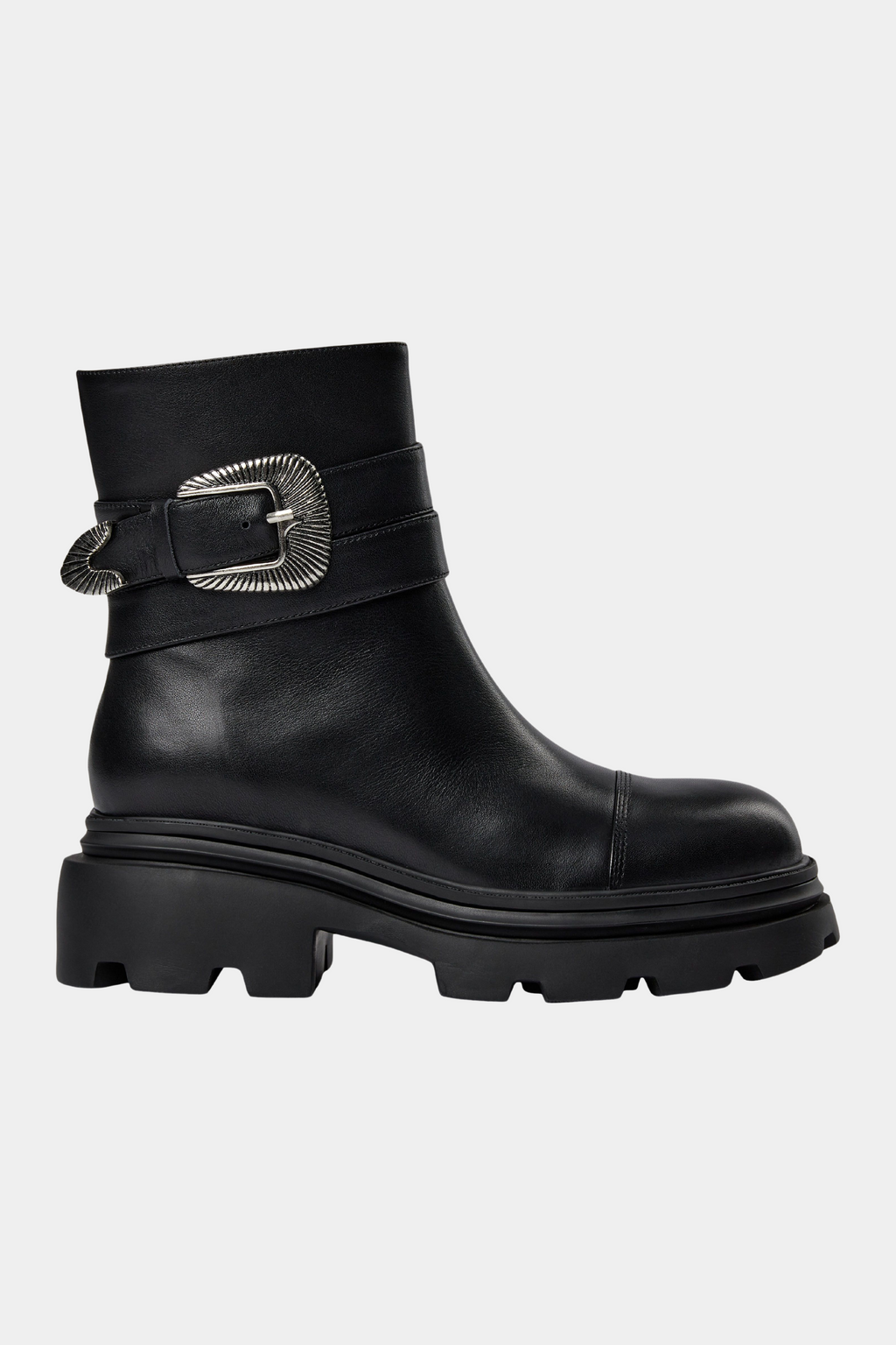 støvle, boot, støvler, boots, sort, black, skind, læder, skindstøvle, sølv, silver, spænde, grov, chunky, toga pulla, komfortabel, let, letvægt, kvinde, dame, woman, fin, feminin, hverdag