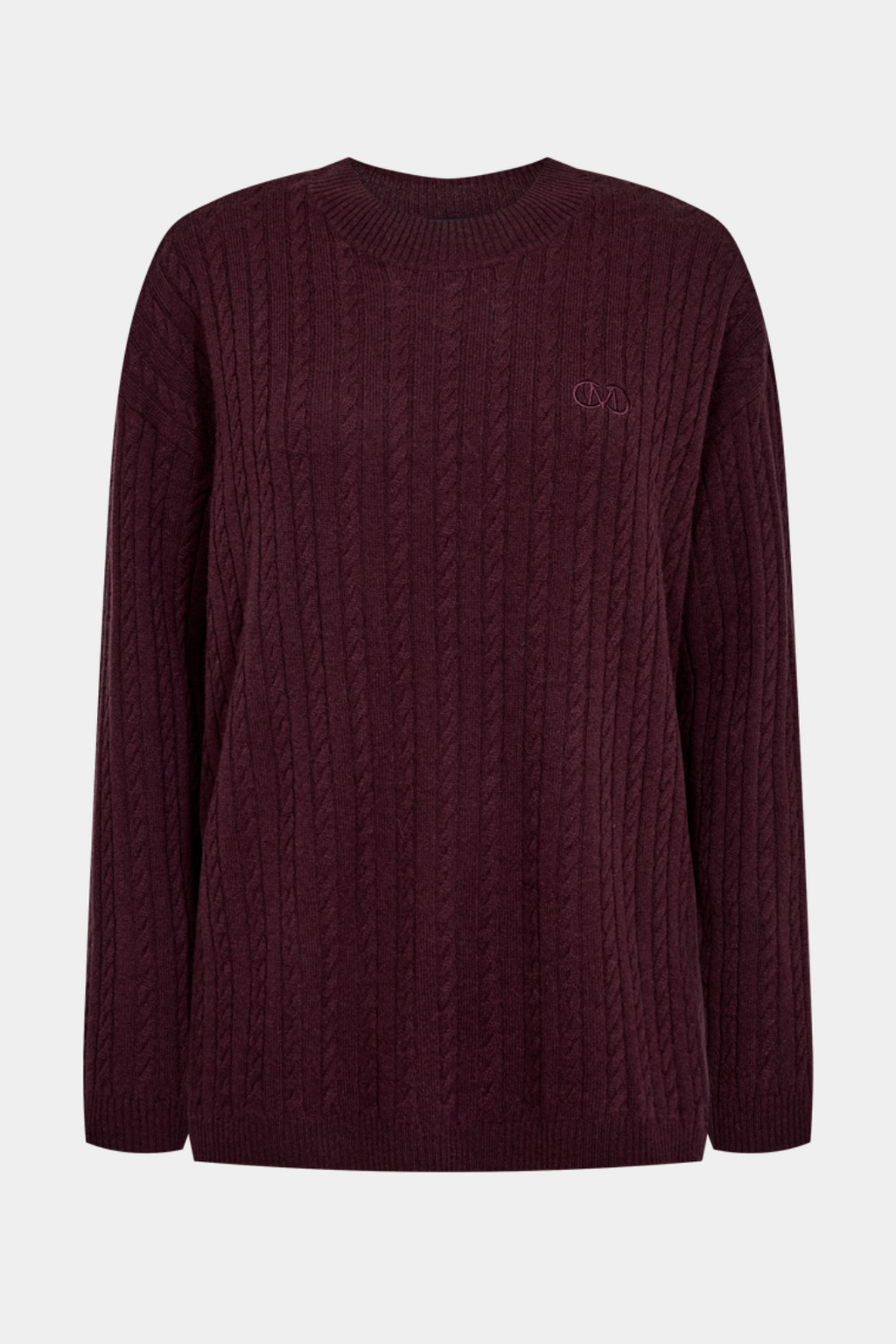 Trøje, bluse, strik, knit, kabelstrik, cableknit, rød, mørkerød, vinrød, bordeaux, oversize, Fin, smuk, elegant, klassisk, staple, feminin, pæn, rå, cool, sej, unik, musthave, hverdag, fest, kvinde, dame, woman
