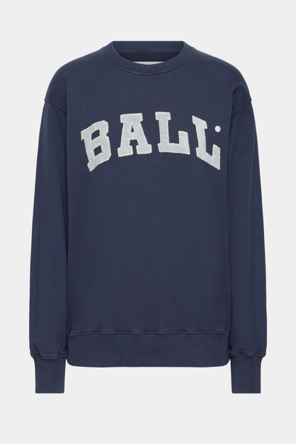 sweat, sweatshirt, bluse, trøje, pullover, overdel, bomuld, logo, broderet, ball, blå, navy, mørkeblå, fin, smuk, elegant, klassisk, feminin, pæn, rå, cool, sej, unik, musthave, hverdag, fest