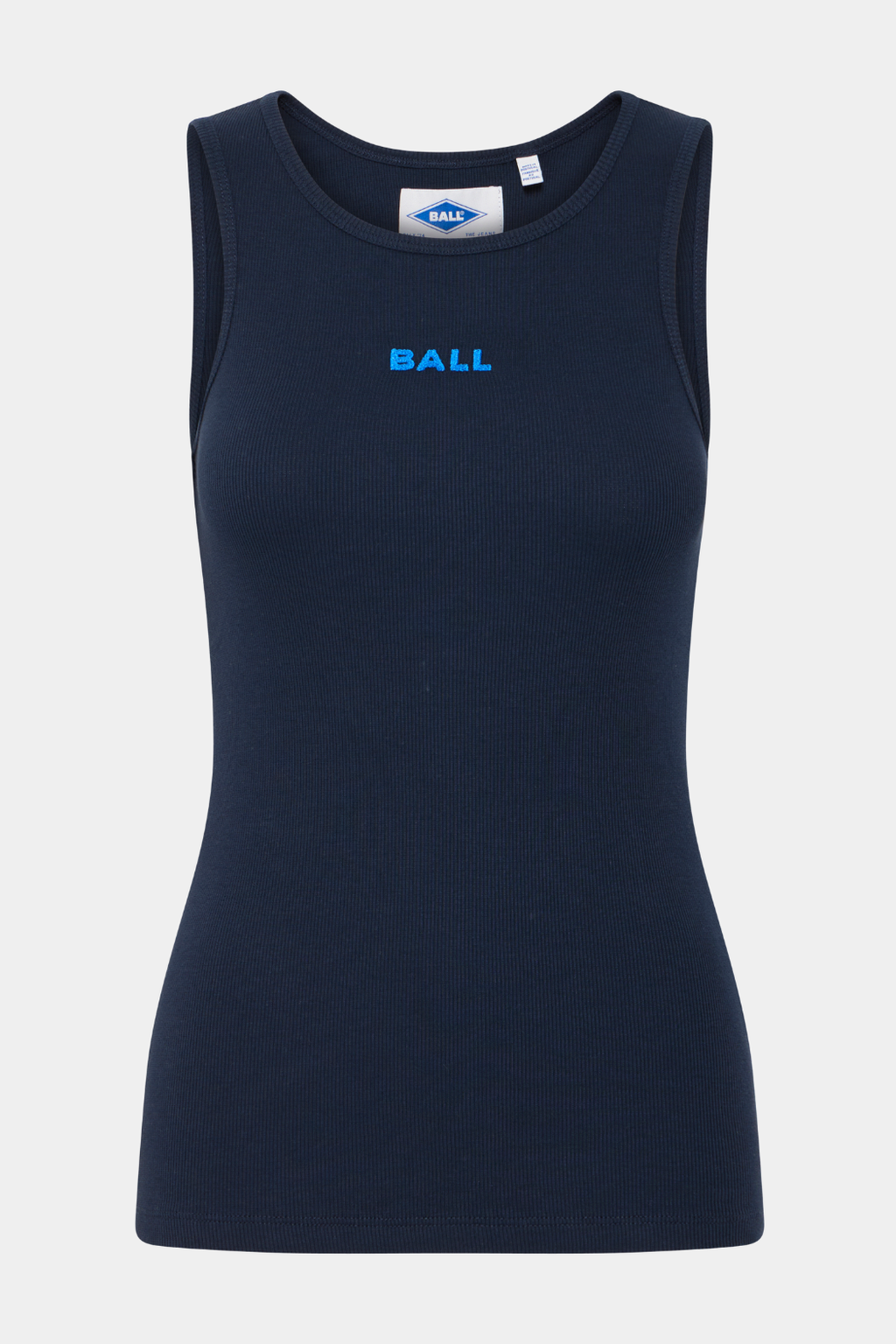 top, tanktop, stroptop, logo, print, broderi, ball, navy, blå, rib, fin, smuk, elegant, klassisk, feminin, pæn, rå, cool, sej, unik, musthave, hverdag, fest
