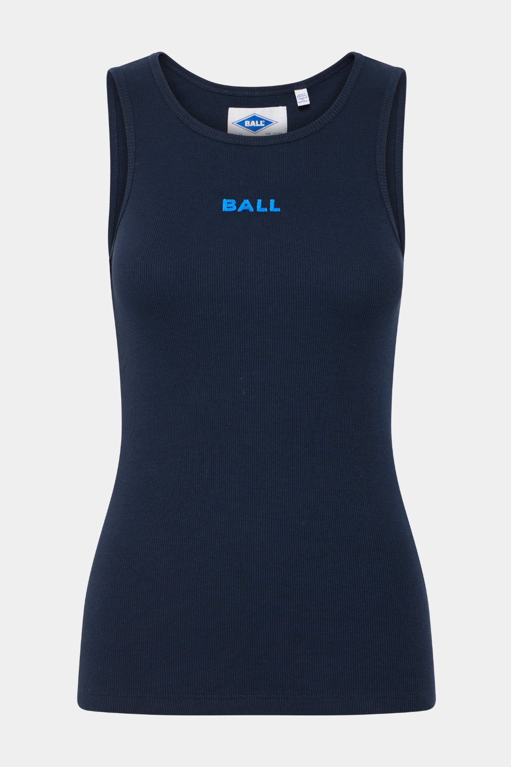 top, tanktop, stroptop, logo, print, broderi, ball, navy, blå, rib, fin, smuk, elegant, klassisk, feminin, pæn, rå, cool, sej, unik, musthave, hverdag, fest