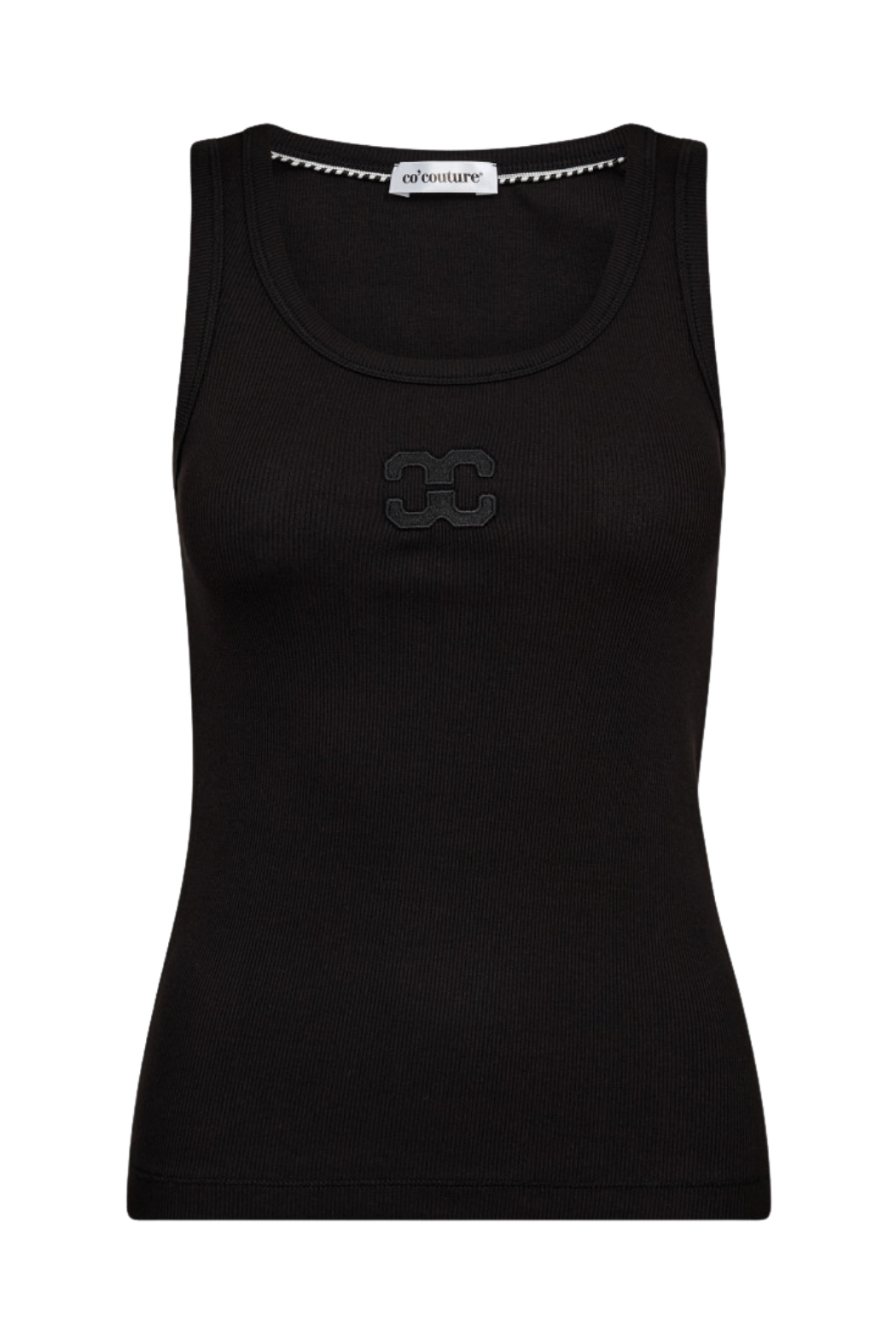 top, tanktop, blød, rib, logo, broderi, sort, Fin, smuk, elegant, klassisk, staple, feminin, pæn, rå, cool, sej, unik, musthave, hverdag, fest, kvinde, dame, woman
