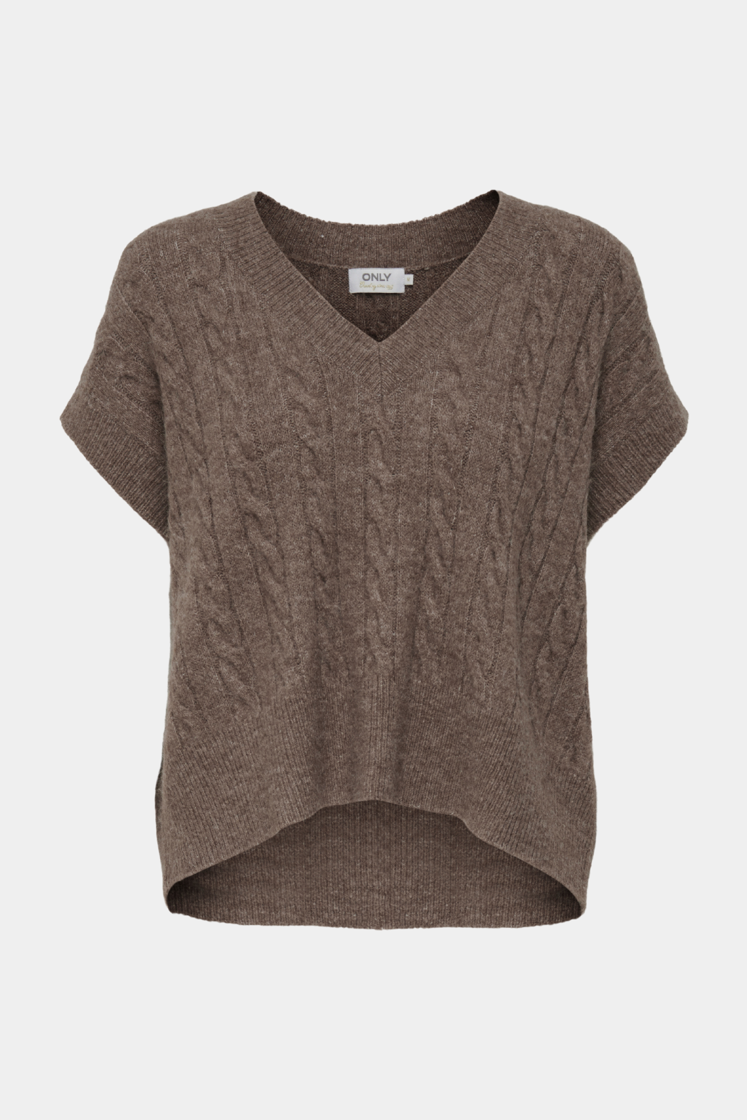 Vest, pullover, vudskæring, kabelstrik, oversize, brun, melange, blød, varm, Fin, smuk, elegant, klassisk, staple, feminin, pæn, rå, cool, sej, unik, musthave, hverdag, fest, kvinde, dame, woman
