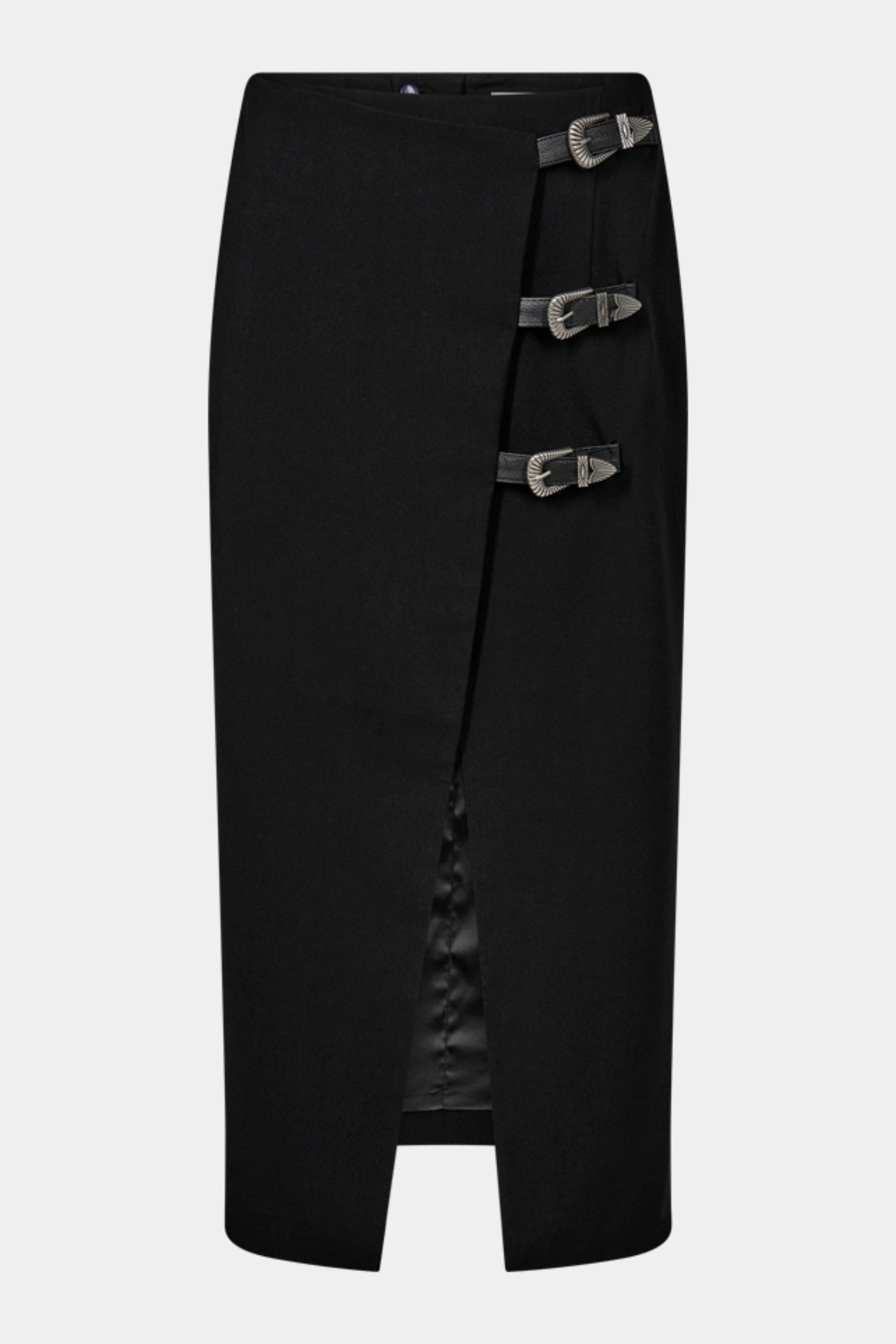 nederdel, skirt, maxi, midi, mellemlang, slids, spænder, wrap, buckle, toga pulla, western, cool, rå, elegant, fin, feminin, hverdag, fest, blød, soft, sort, black, kvinde, dame, woman
