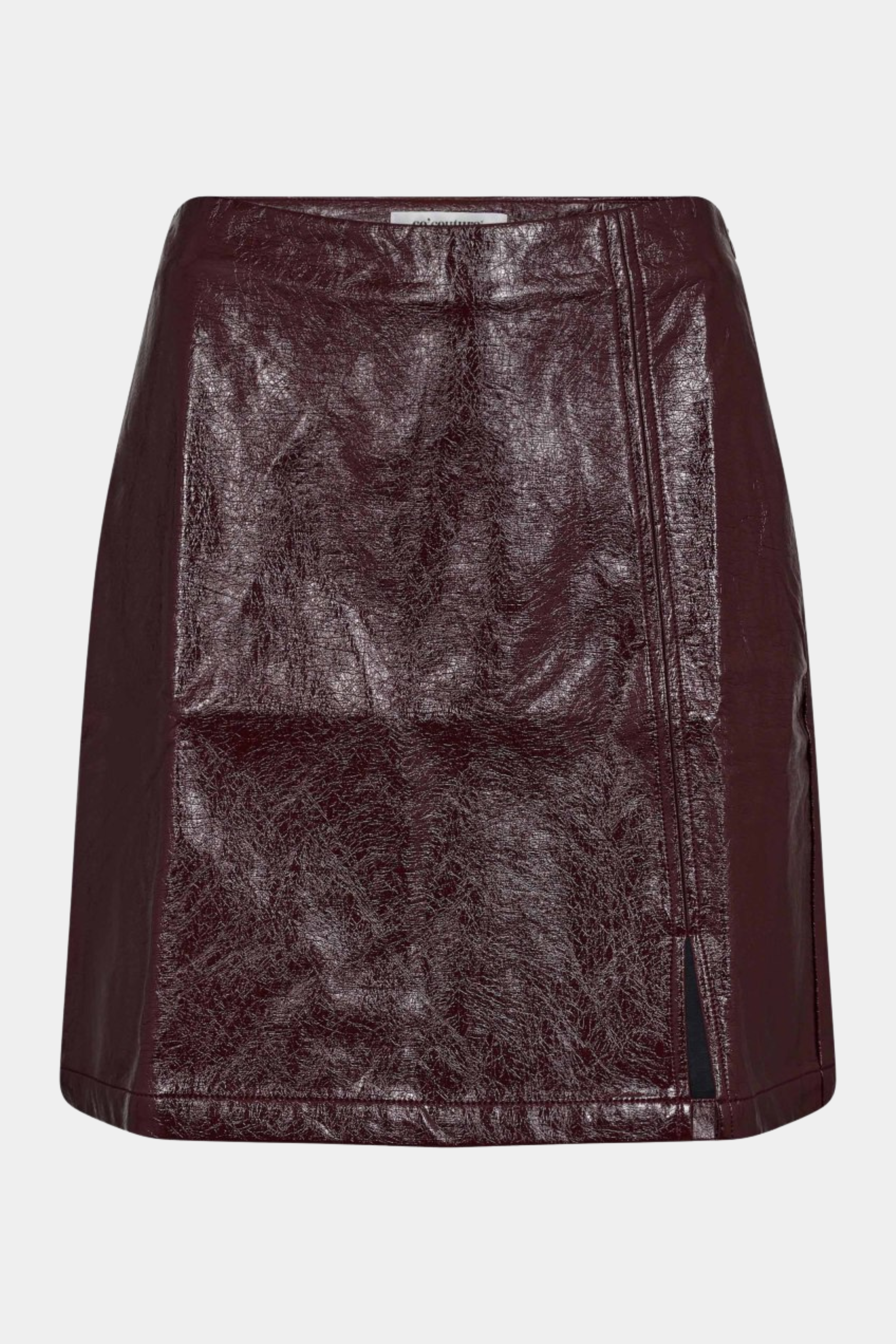 nederdel, skirt, pu, læder, leather, kunstlæder, rød, mørkerød, bordeaux, vinrød, midi, slids, elastik, Fin, smuk, elegant, klassisk, staple, feminin, pæn, rå, cool, sej, unik, musthave, hverdag, fest, kvinde, dame, woman
