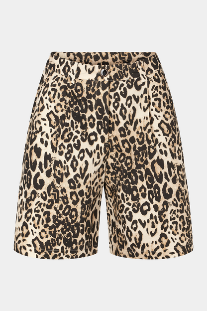 shorts, bermuda, lang, leo, leopard, dyreprint, animal, beige, brun, brown, black, sort, cool, rå, canvas, sporty, casual, hverdag, sommer, kvinde, dame, woman, print