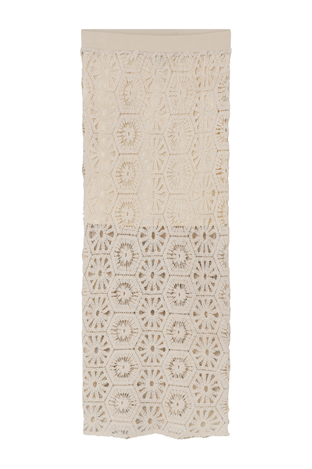 Fin, smuk, elegant, klassisk, staple, feminin, pæn, rå, cool, sej, unik, musthave, hverdag, fest, kvinde, dame, woman, skirt, nederdel, crochet, hæklet, strikket, knit, mønster, pattern, elastik, long, maxi, tight, slim, tætsiddende, stretchy, stæk, elegant, sommer, bali, blød, soft, beige, nature