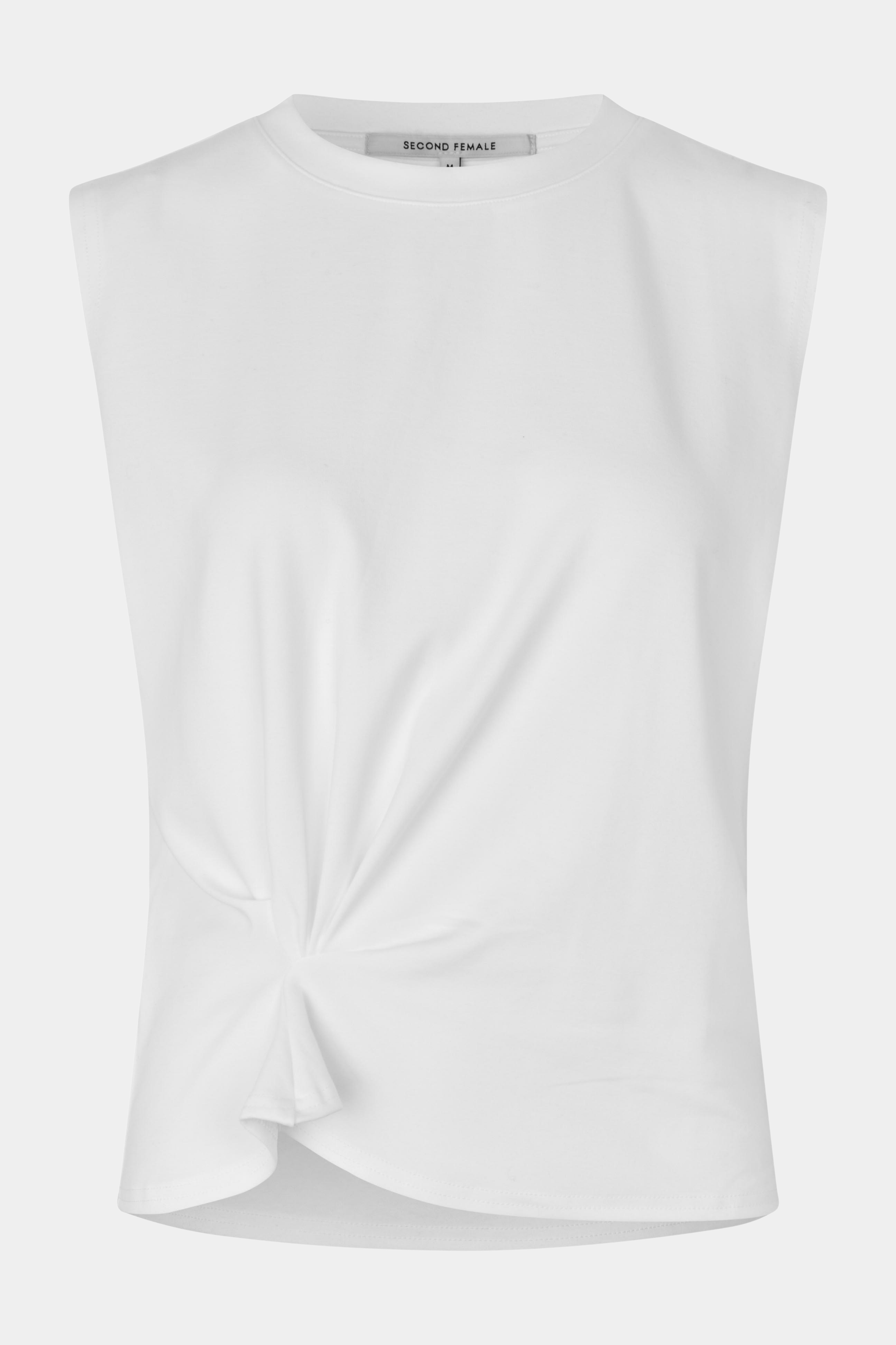 Fin, smuk, elegant, klassisk, staple, feminin, pæn, rå, cool, sej, unik, musthave, hverdag, fest, kvinde, dame, woman, top, bluse, tank, ærmeløs, rynk, rynke, knude, knot, hvid, white, løs, loose, somer, summer, sommertop, blød, soft, bomuld, cotton