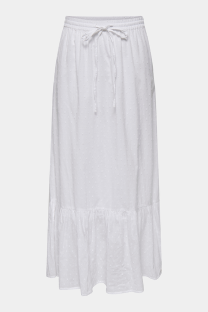 nederdel, skirt, lang, boheme, prikker, bomber, elastik, bindebånd, flæse, Fin, smuk, elegant, klassisk, staple, feminin, pæn, rå, cool, sej, unik, musthave, hverdag, fest, kvinde, dame, woman

