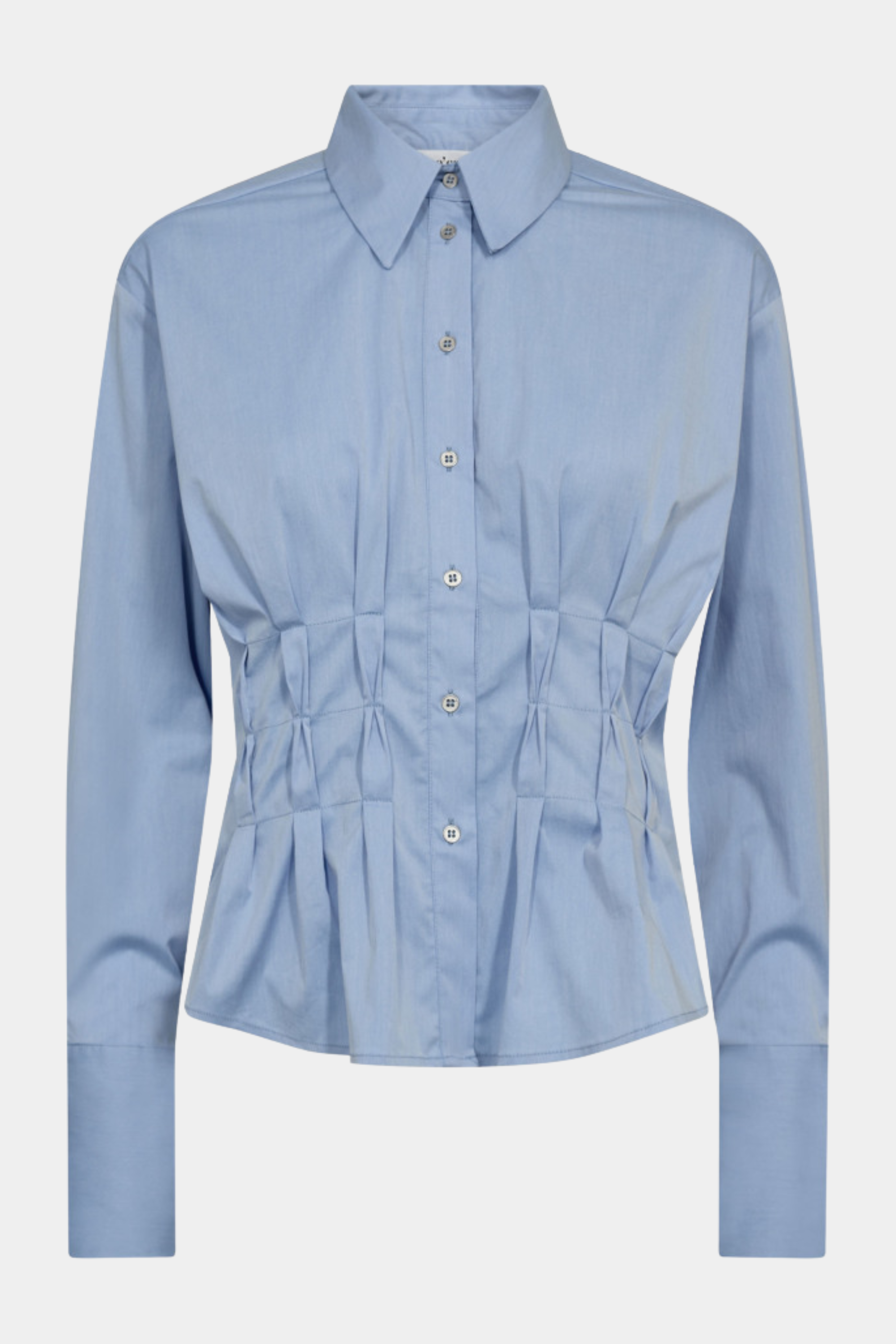 skjorte, shirt, tætsiddende, stram, taljeret, smok, læg, blå, lyseblå, Fin, smuk, elegant, klassisk, staple, feminin, pæn, rå, cool, sej, unik, musthave, hverdag, fest, kvinde, dame, woman
