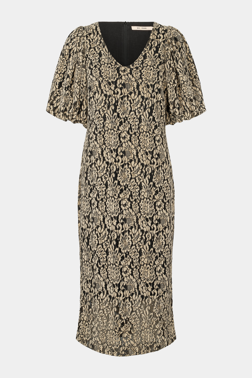 Fin, smuk, elegant, klassisk, staple, feminin, pæn, rå, cool, sej, unik, musthave, hverdag, fest, kvinde, dame, woman, kjole dress, midi, maxi, mellemlang, guld, gold, sort, black, v-hals, løs, loose, tæsiddende, stram, blonde, lace, blonder, blomster, flower, beige, festkjole, sommerkjole, kortærmet, pufærme, ballonærme