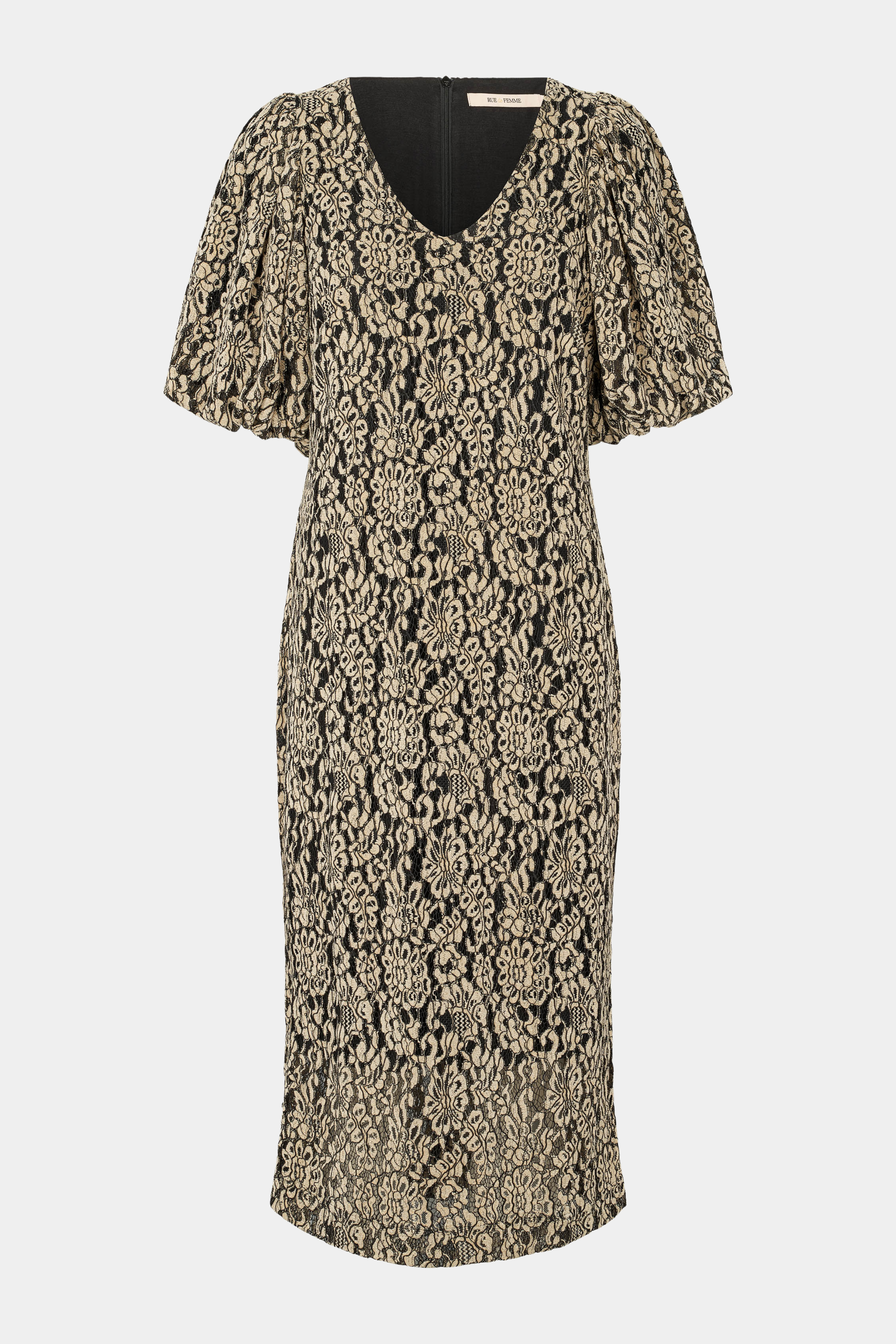 Fin, smuk, elegant, klassisk, staple, feminin, pæn, rå, cool, sej, unik, musthave, hverdag, fest, kvinde, dame, woman, kjole dress, midi, maxi, mellemlang, guld, gold, sort, black, v-hals, løs, loose, tæsiddende, stram, blonde, lace, blonder, blomster, flower, beige, festkjole, sommerkjole, kortærmet, pufærme, ballonærme