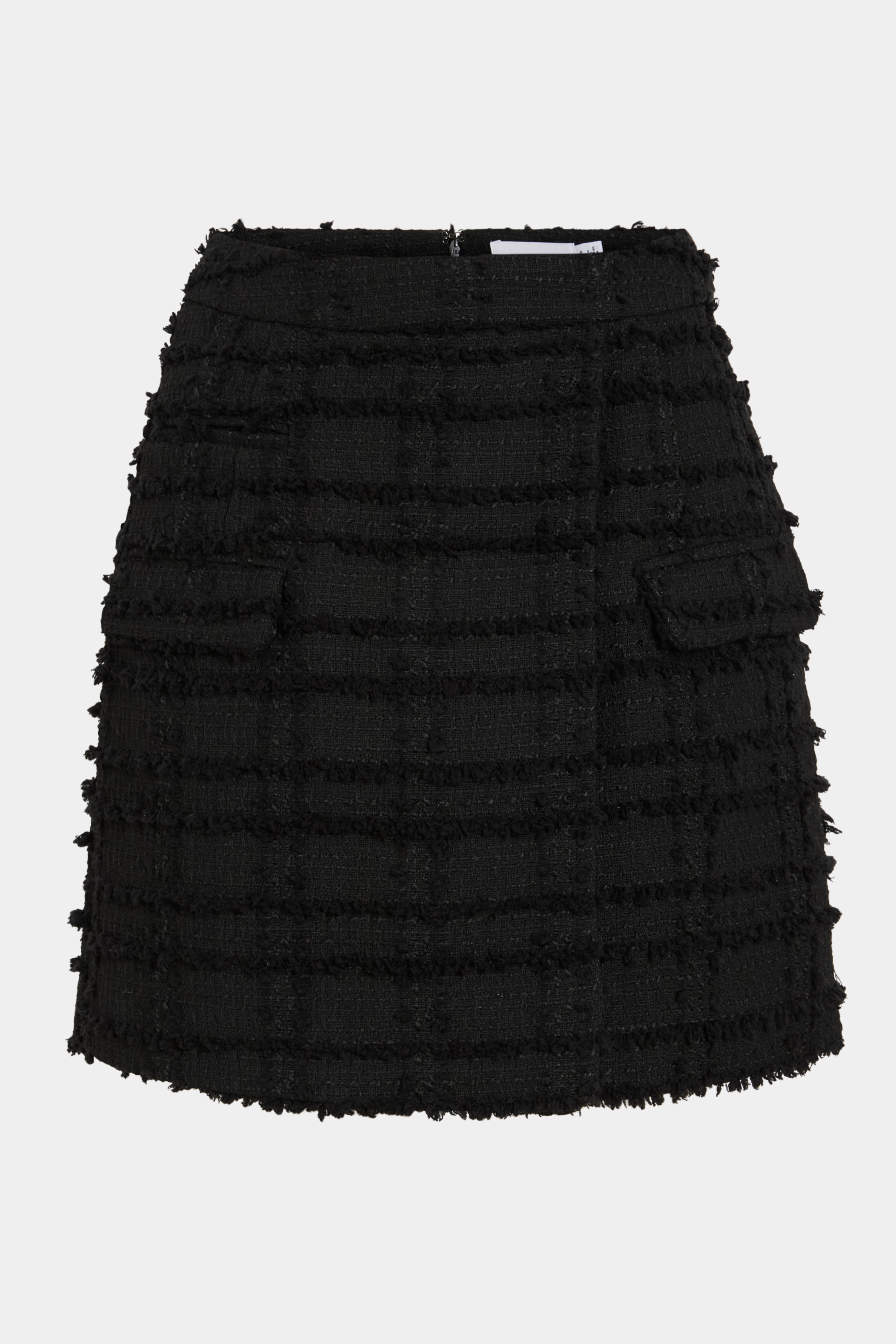 nederdel, skirt, mini, shirt, midi, lommer, pockets, a-shape, løs, tweed, boucle, sort, black, struktur, texture, feminin, elegant, hverdag, fest, fin, arbejde, work, business, kvinde, dame, woman
