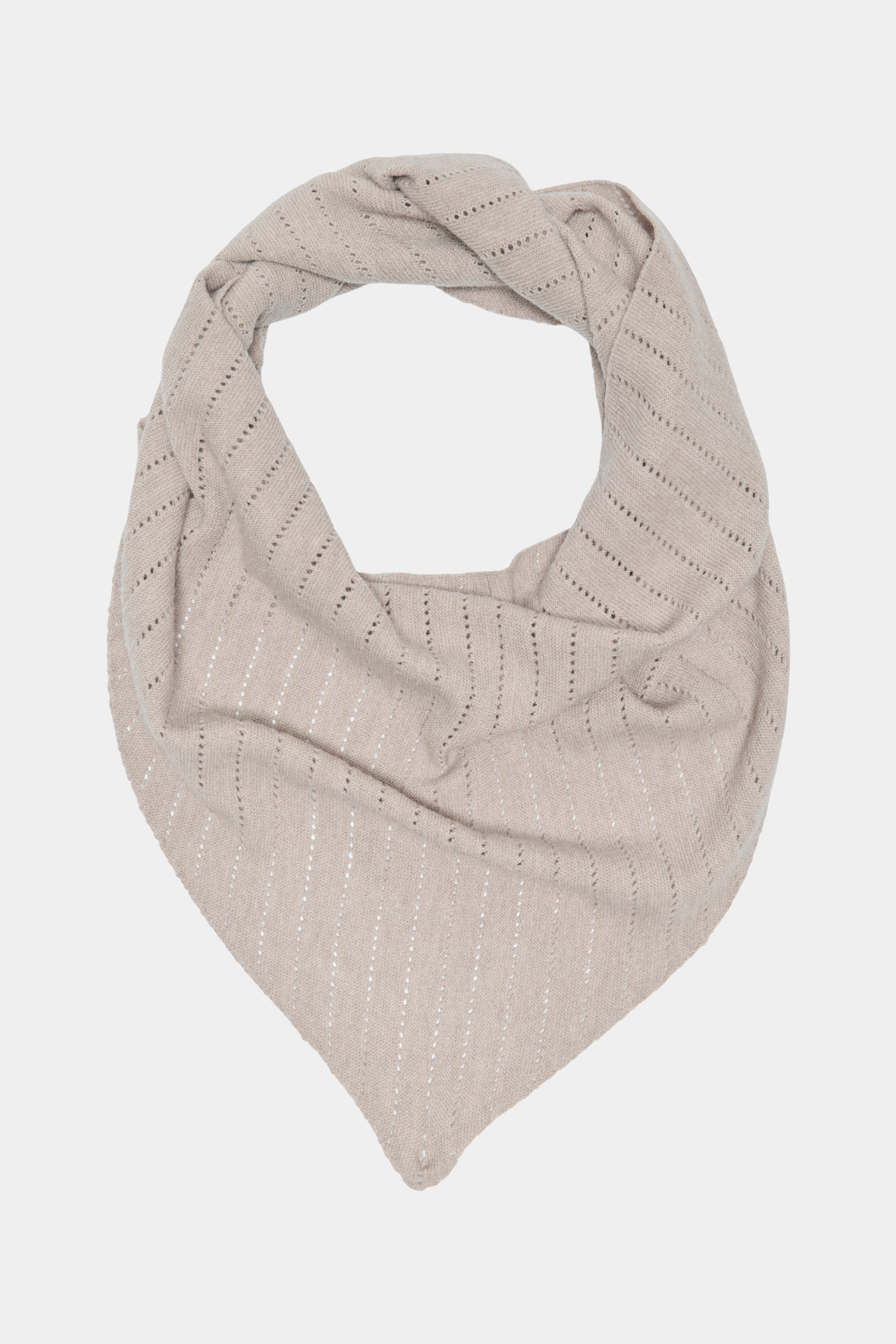 Fin, smuk, elegant, klassisk, staple, feminin, pæn, rå, cool, sej, unik, musthave, hverdag, fest, kvinde, dame, woman, halstørklæde, tørklæde, scarf, soft, blød, pointelle, hulmønster, beige, trekantet, triangle, stor, big, large, winter, efterår, forår, spring, autumn