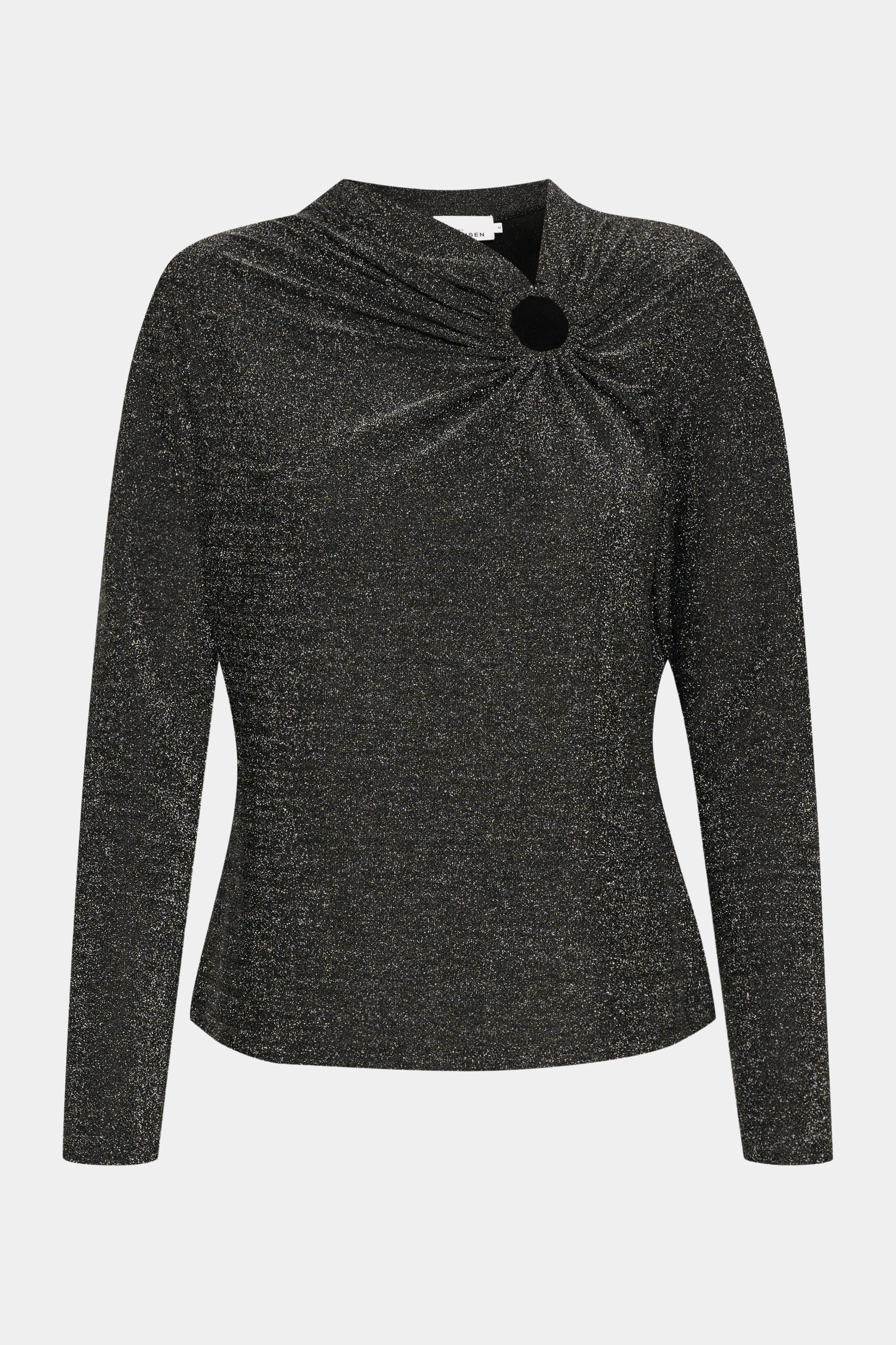 bluse, top, blouse, shirt, langærmet, black, sort, glimmer, glitter, hul, stretch, elastik, tætsiddende, løs, loose, blød, soft, elegant, fin, feminin, hverdag, fest, kvinde, dame, woman