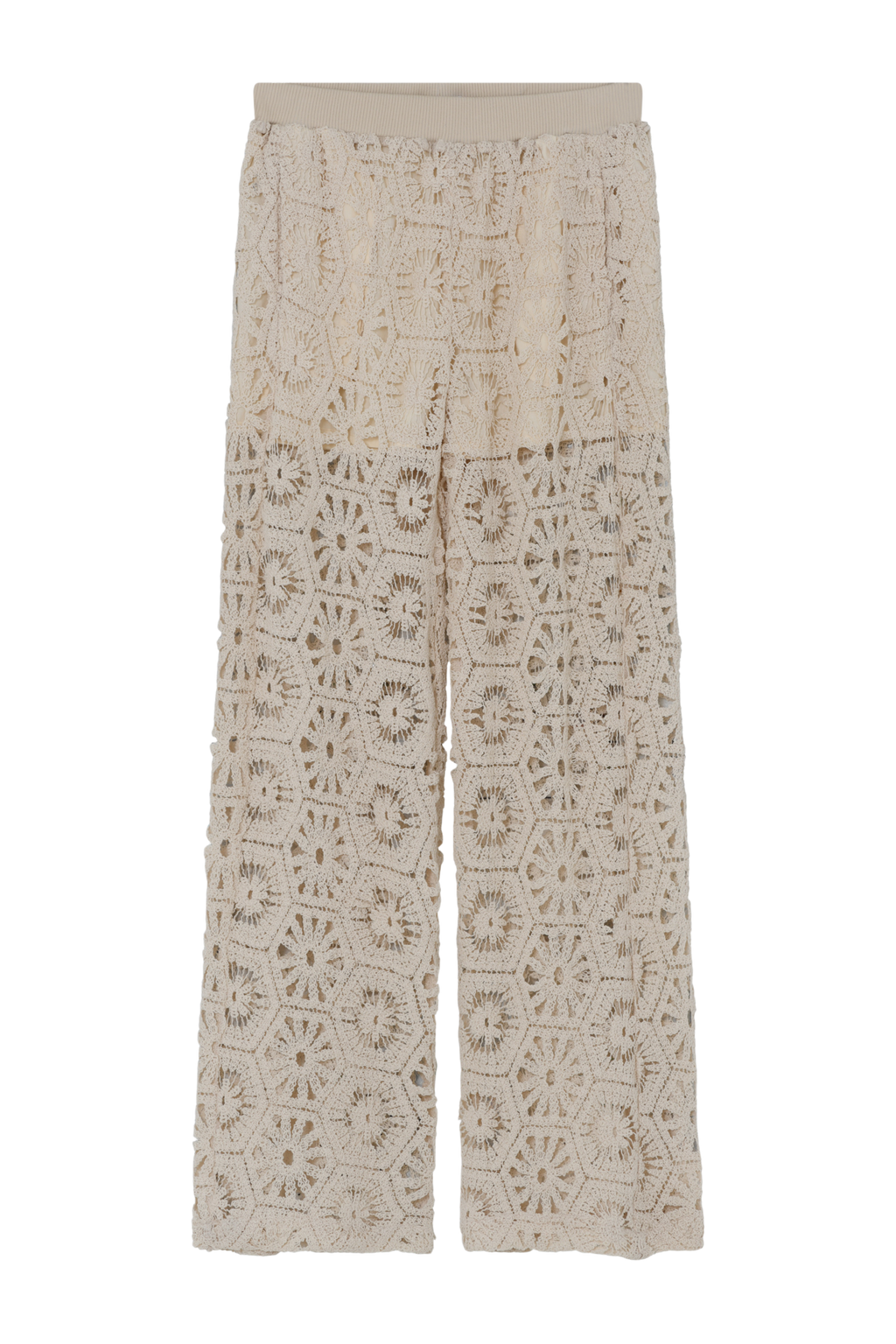 Fin, smuk, elegant, klassisk, staple, feminin, pæn, rå, cool, sej, unik, musthave, hverdag, fest, kvinde, dame, woman, buks, pant, lang, long, wide, vidde, bred, hæklet, crochet, strikket, knit, foret, elastik, løs, loose, bali, beach, summer, sommer, beige, natur, nature