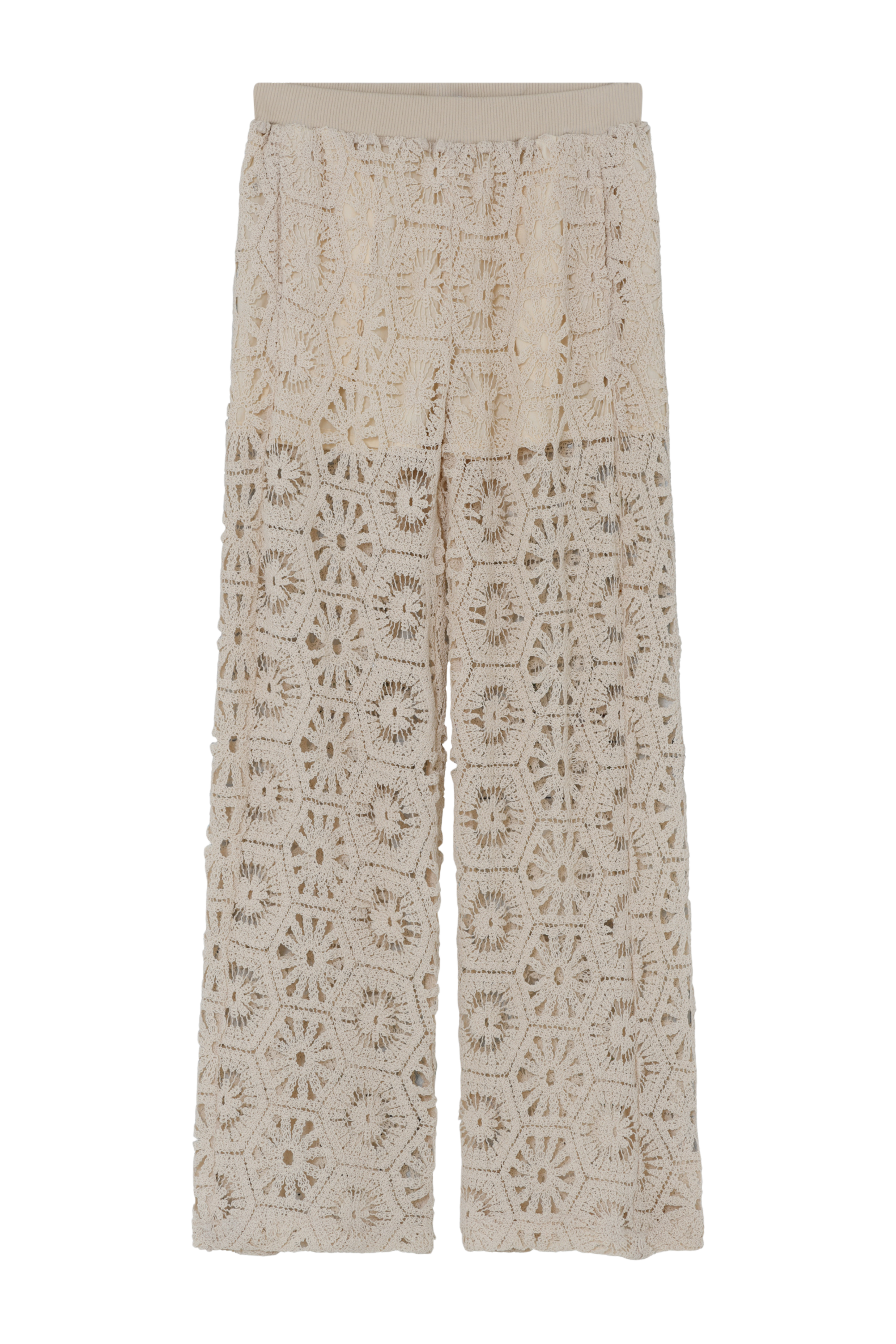 Fin, smuk, elegant, klassisk, staple, feminin, pæn, rå, cool, sej, unik, musthave, hverdag, fest, kvinde, dame, woman, buks, pant, lang, long, wide, vidde, bred, hæklet, crochet, strikket, knit, foret, elastik, løs, loose, bali, beach, summer, sommer, beige, natur, nature