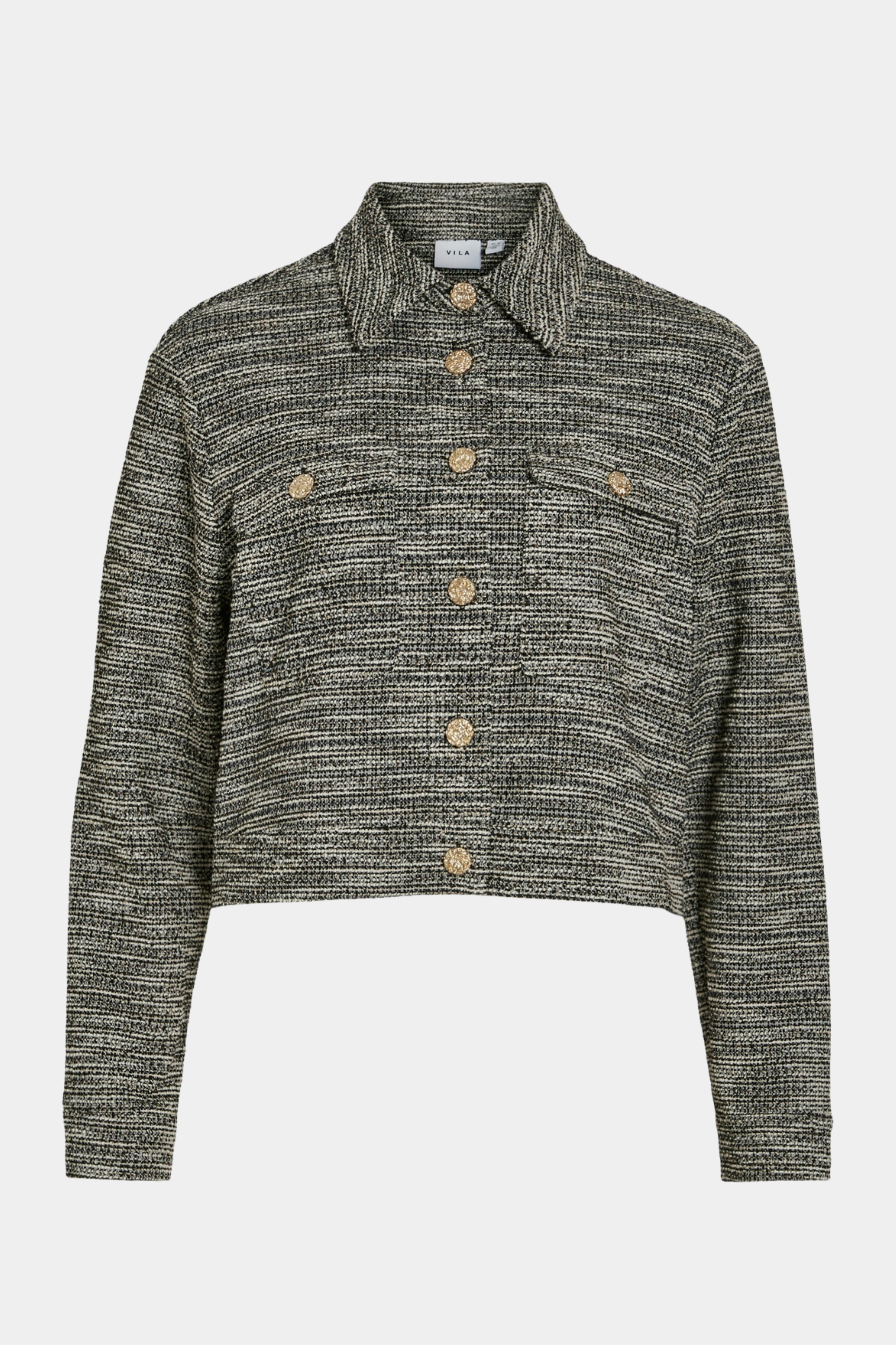 jakke, frakke, blazer, blazerjakke, cardigan, shacket, langærmet, blød, soft, bouclé, struktur, sort, black, hvid, white, guld, gold, brown, brun, beige, knapper, lommer, klassisk, staple, elegant, fin, feminin, hverdag, fest, business, arbejde, job, kvinde, dame, woman