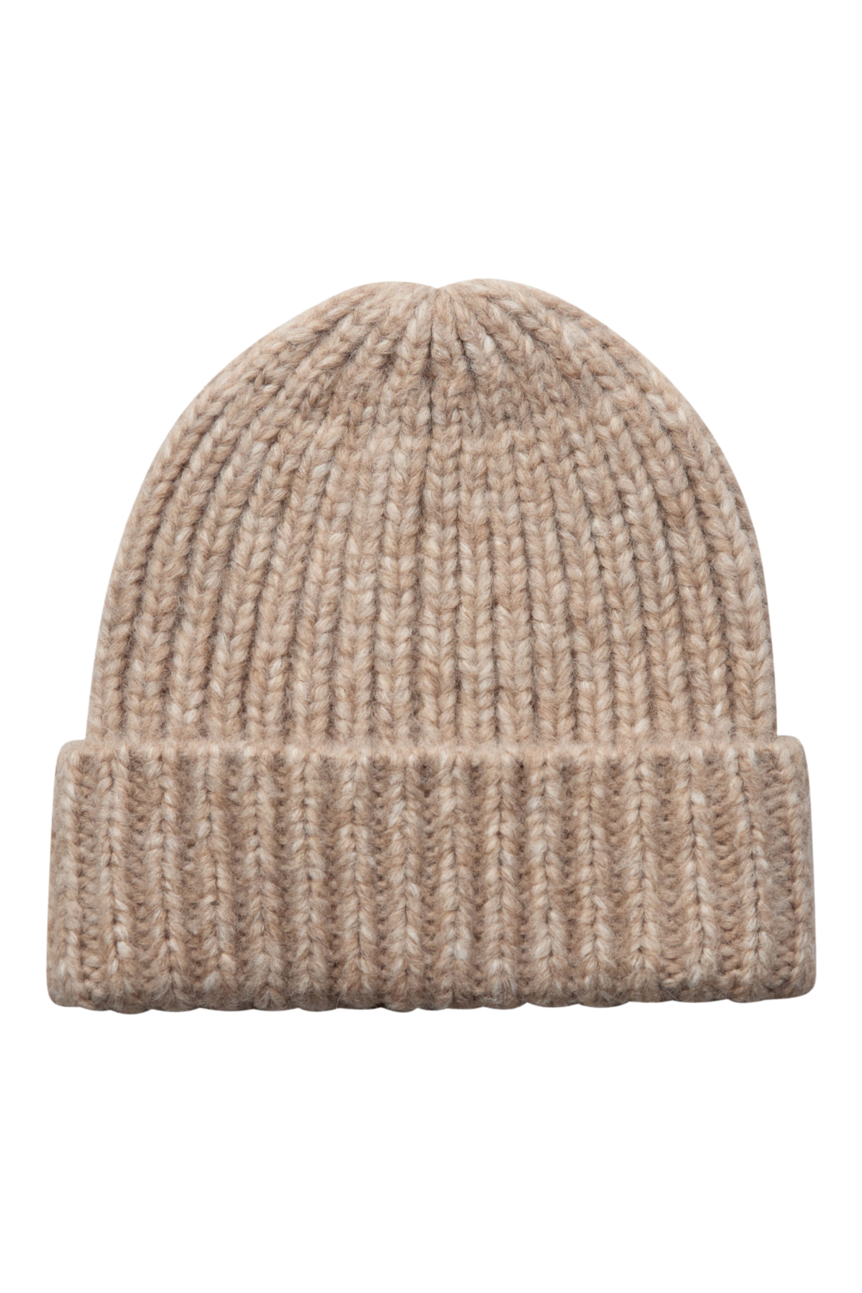 Fin, smuk, elegant, klassisk, staple, feminin, pæn, rå, cool, sej, unik, musthave, hverdag, fest, kvinde, dame, woman, hue, hat, beanie, warm, varm, knit, strik, strikhue, chunky, blød, soft, meleret, melange, vinter, winter, beige
