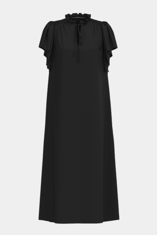 kjole, dress, midi, maxi, sort, black, flæse, flæser, simpel, klassisk, elegant, fin, feminin, hverdag, fest, hverdagskjole, festkjole, sommerkjole, kvinde, dame, woman