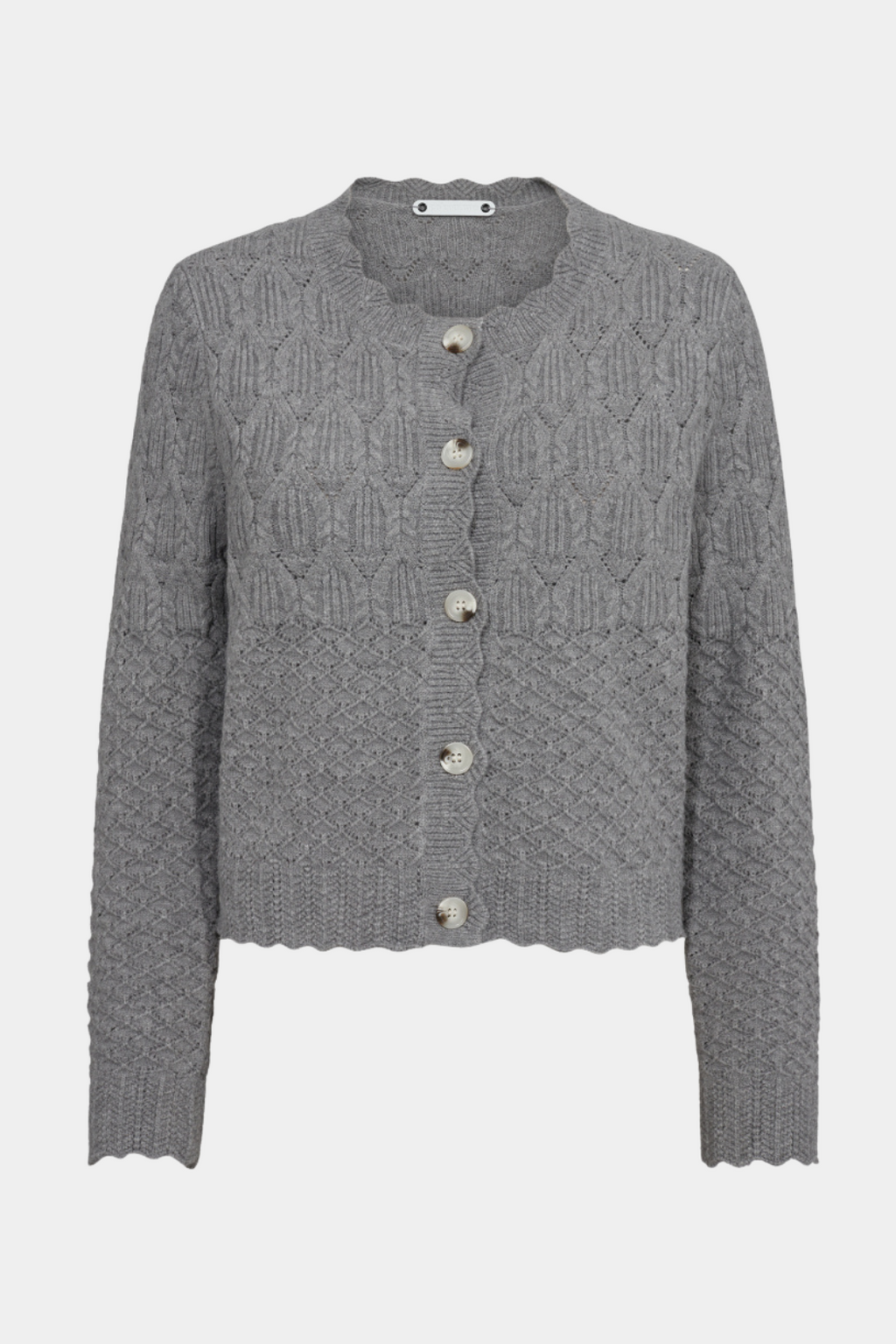 strik, knit, cardigan, hulmønster, grå, grey, knapper, Fin, smuk, elegant, klassisk, staple, feminin, pæn, rå, cool, sej, unik, musthave, hverdag, fest, kvinde, dame, woman

