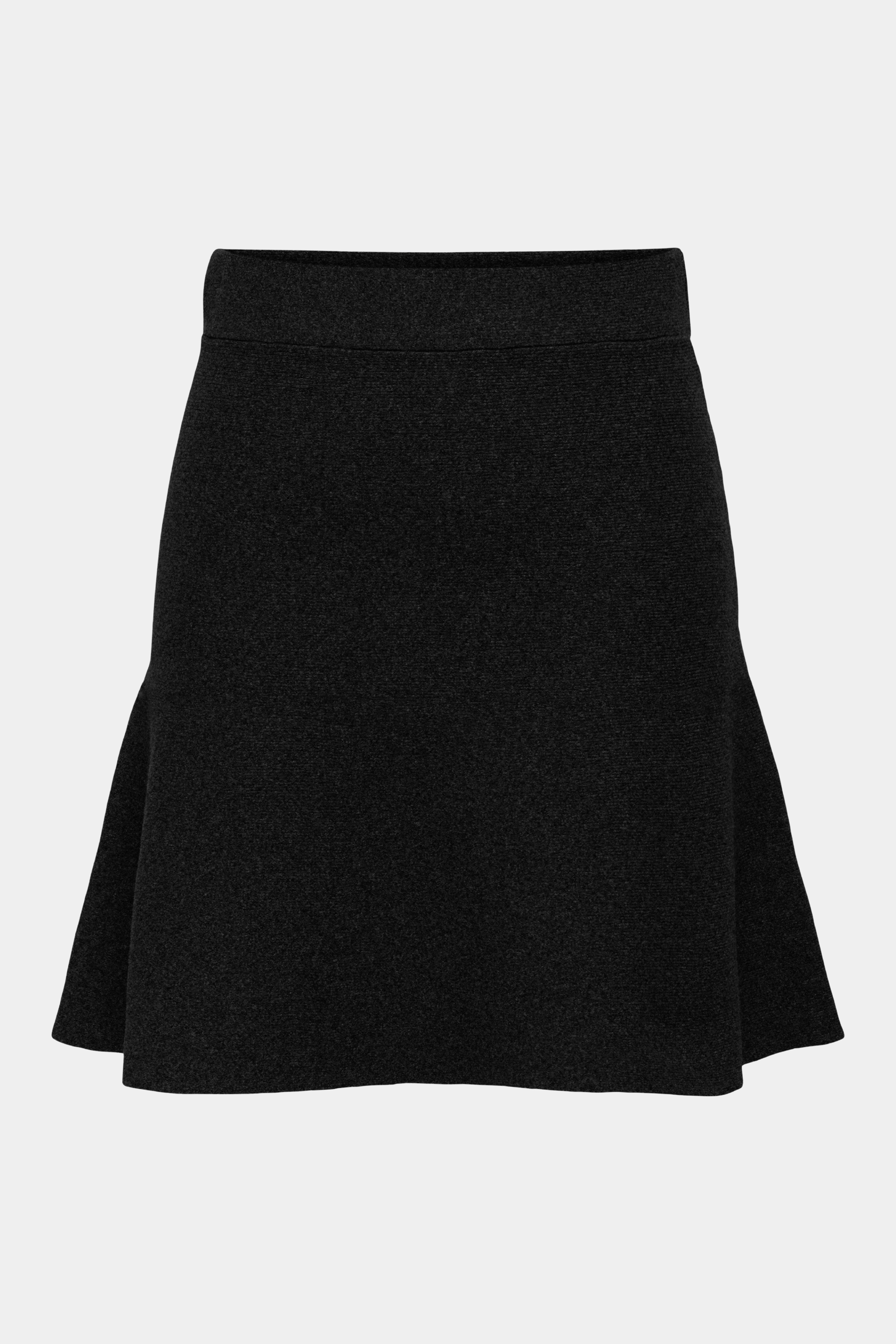 Fin, smuk, elegant, klassisk, staple, feminin, pæn, rå, cool, sej, unik, musthave, hverdag, fest, kvinde, dame, woman, nederdel, skirt, short, midi, mini, strik, knit, striknederdel, a-shape, løs, loose, flagrende, elastik, stretchy, sort, black, soft, blød