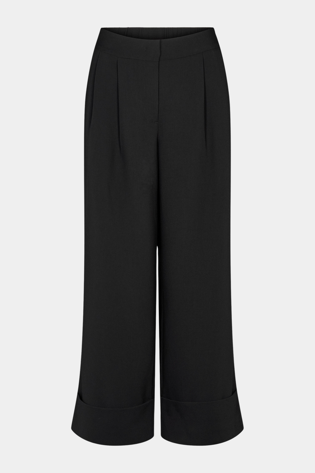 Fin, smuk, elegant, klassisk, staple, feminin, pæn, rå, cool, sej, unik, musthave, hverdag, fest, kvinde, dame, woman, buks, pant, vid, vidde, bred, wide, opsmøg, læg, løs, loose, sort, black, staple, klassisk, classic