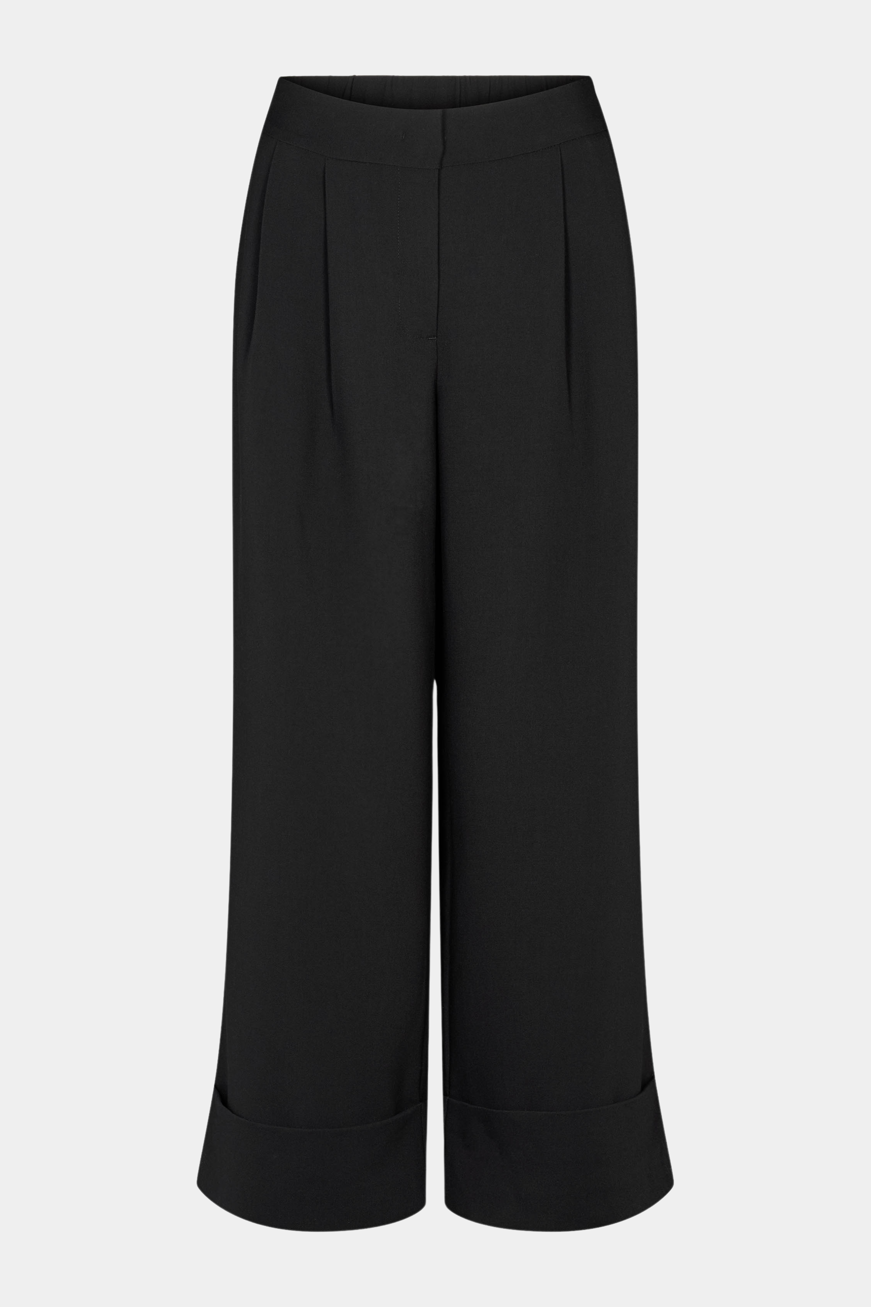 Fin, smuk, elegant, klassisk, staple, feminin, pæn, rå, cool, sej, unik, musthave, hverdag, fest, kvinde, dame, woman, buks, pant, vid, vidde, bred, wide, opsmøg, læg, løs, loose, sort, black, staple, klassisk, classic