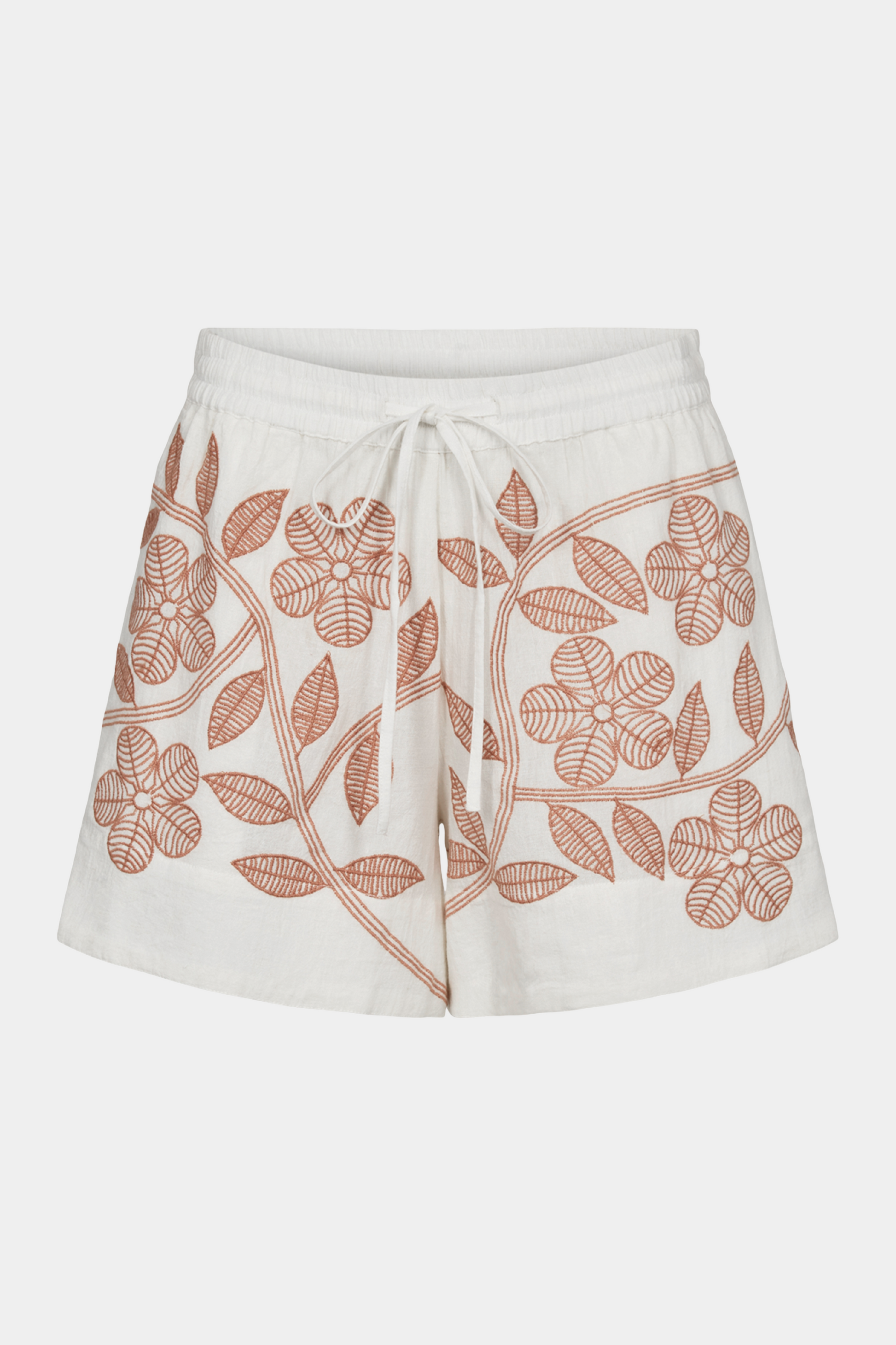 short, short, blød, soft, bmuld, cotton, broderi, broderet, embroidery, hvid, white, clay, rosa, rose, blomster, flower, sommer, elastik, elegant, fin, feminin, boheme, hverdag, fest, kvinde, dame, woman