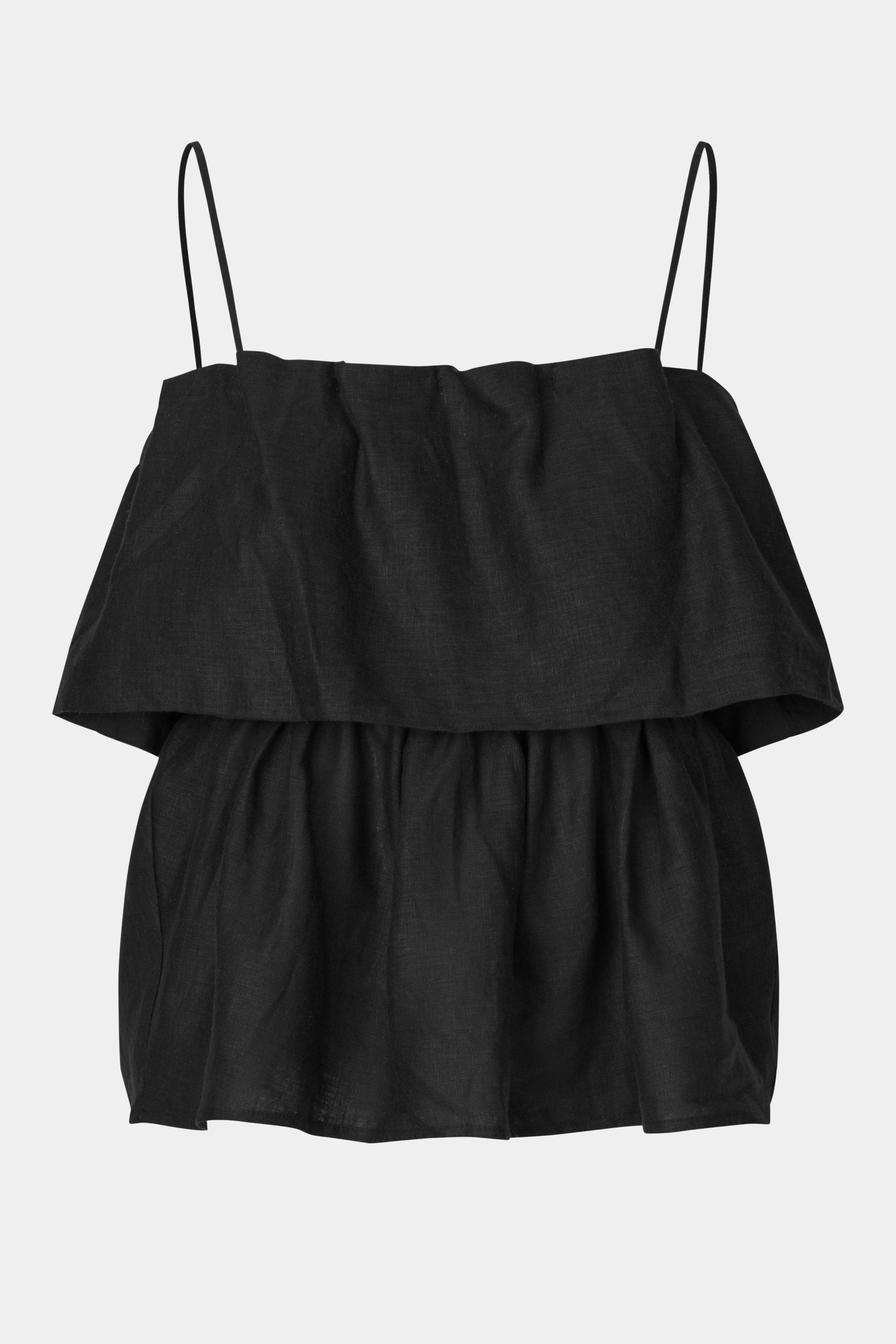 Fin, smuk, elegant, klassisk, staple, feminin, pæn, rå, cool, sej, unik, musthave, hverdag, fest, kvinde, dame, woman, top, bluse, strop top, spaghetti, tynd, lagkage, lag på lag, løs, loose, talje, peplum, hør, linen, meleret, melange, sommer, sommertop