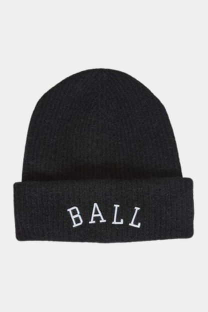 hue, hat, beanie, strik, knit, rib, ribstrik, grå, mørkeblå, blå, blue, marine, ball, logo, broderet, blød, soft, uld, varm, warm, vinter, winter, unisex