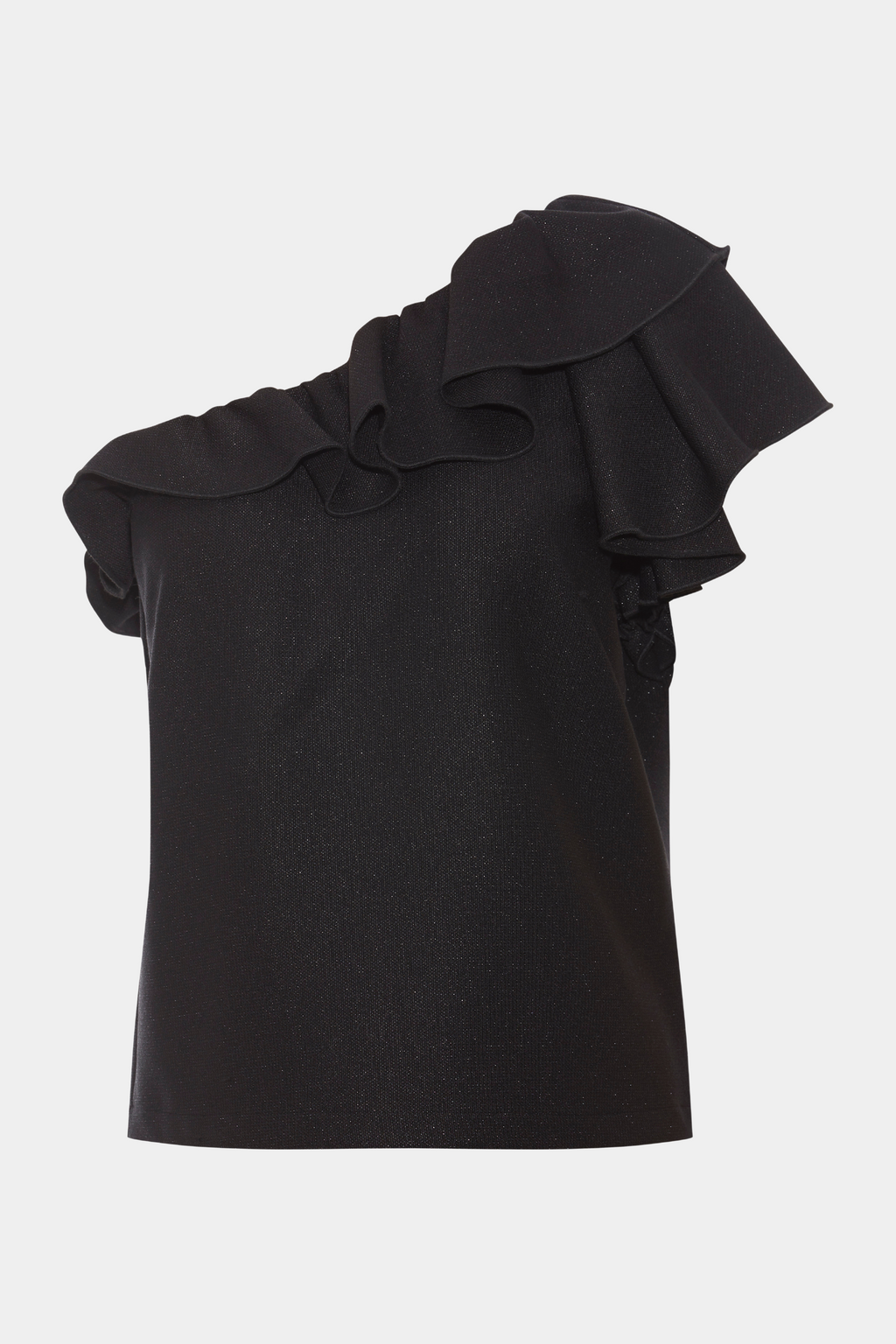 bluse, top, one shoulder, sort, black, glimmer, glitter, flæse, flounce, elegant, fin, feminin, top, festoon, festbluse, hverdag, smuk, kvinde, dame, woman