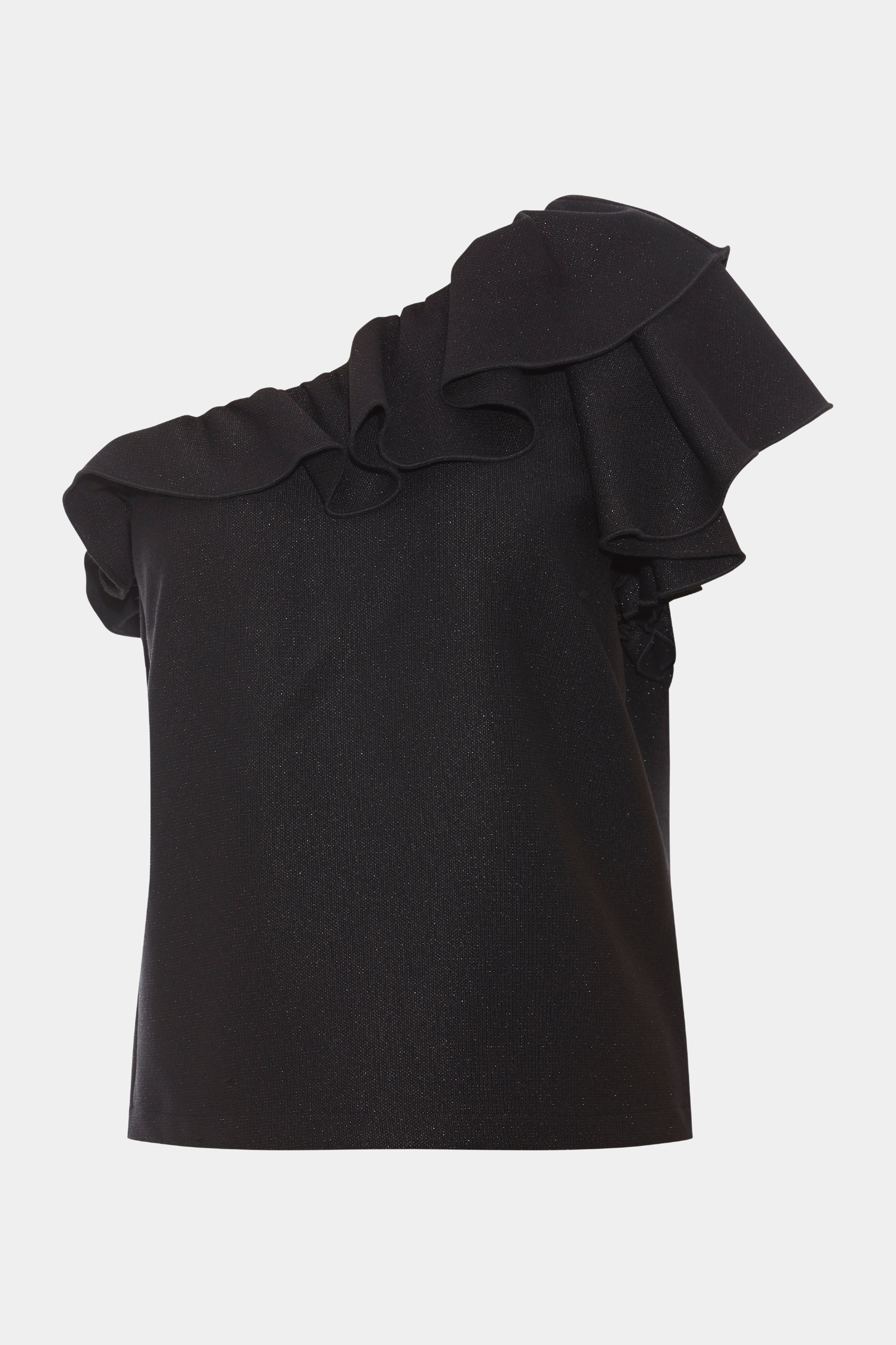 bluse, top, one shoulder, sort, black, glimmer, glitter, flæse, flounce, elegant, fin, feminin, top, festoon, festbluse, hverdag, smuk, kvinde, dame, woman
