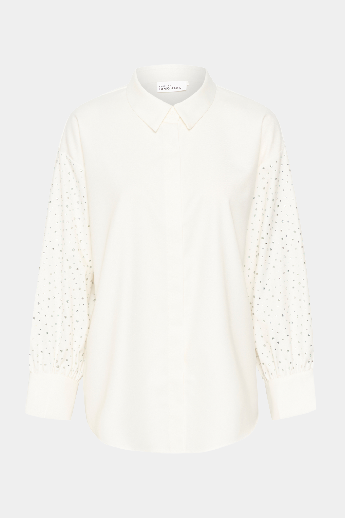 skjorte, shirt, oversize, overshirt, hvid, blød, sten, similisten, glimmer, glitter, fin, smuk, elegant, klassisk, feminin, pæn, rå, cool, sej, unik, musthave, hverdag, fest