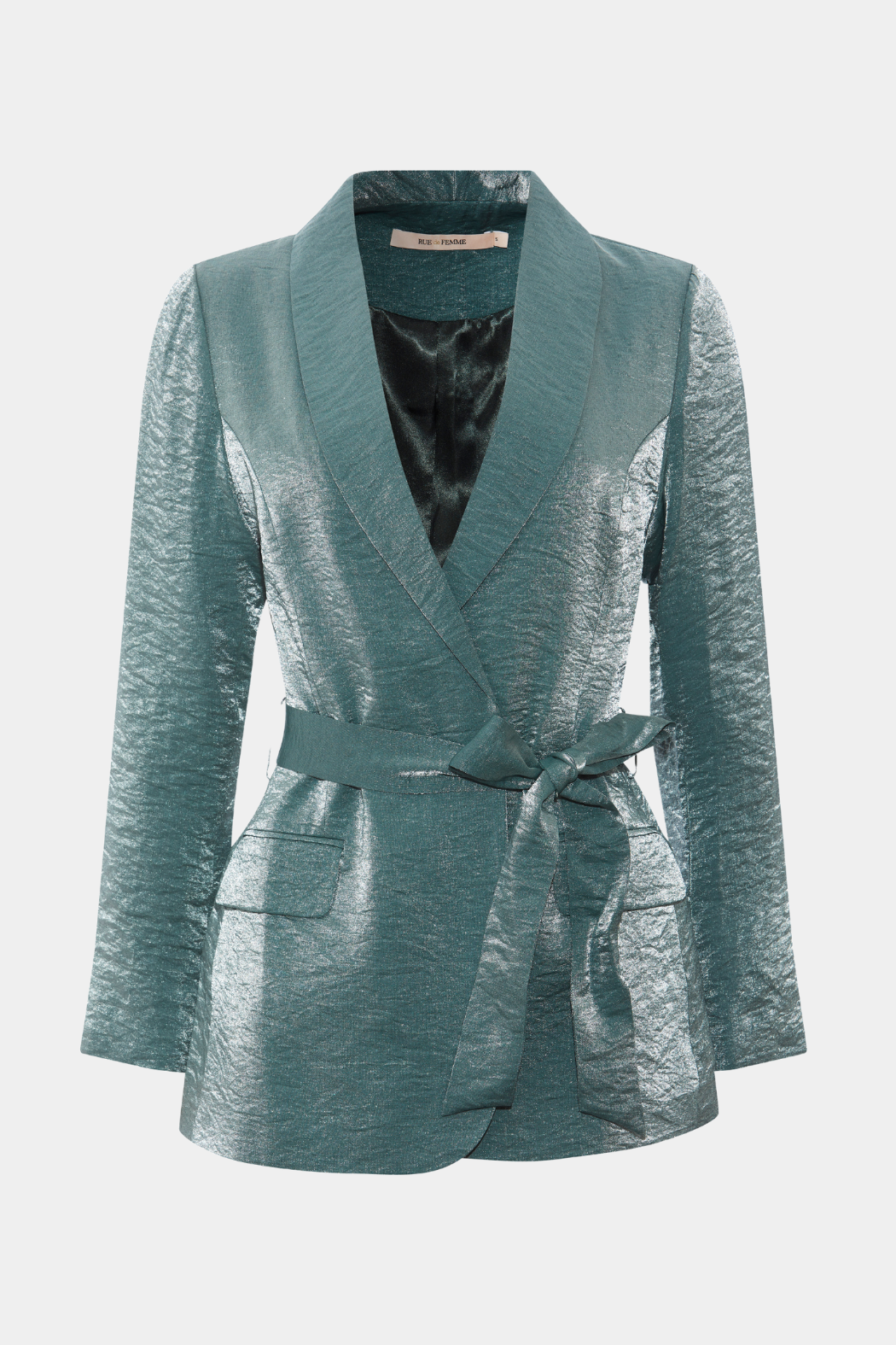 blazer, jakke, habit, shiny, blank, skinnende, bindebånd, grøn, fin, smuk, elegant, klassisk, feminin, pæn, rå, cool, sej, unik, musthave, hverdag, fest, festlig