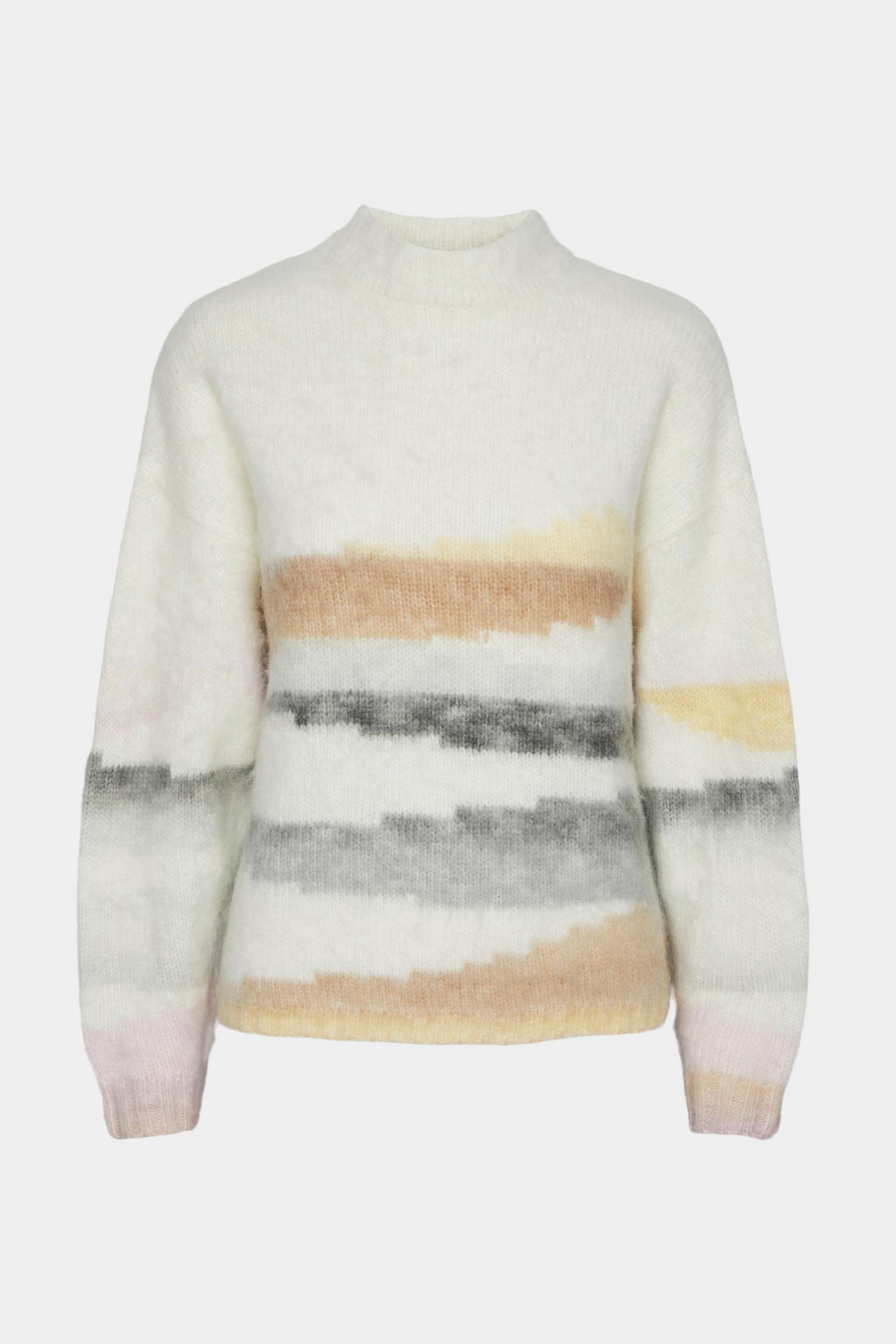 strik, knit, bluse, trøje, overdel, pullover, varm, blød, strikket, farve, farver, pastel, striber, rundhals, hvid, lys, fin, smuk, elegant, klassisk, feminin, pæn, rå, cool, sej, unik, musthave, hverdag, fest, vinter, koldt