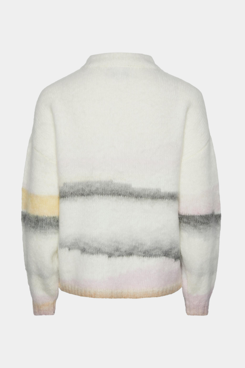 strik, knit, bluse, trøje, overdel, pullover, varm, blød, strikket, farve, farver, pastel, striber, rundhals, hvid, lys, fin, smuk, elegant, klassisk, feminin, pæn, rå, cool, sej, unik, musthave, hverdag, fest, vinter, koldt