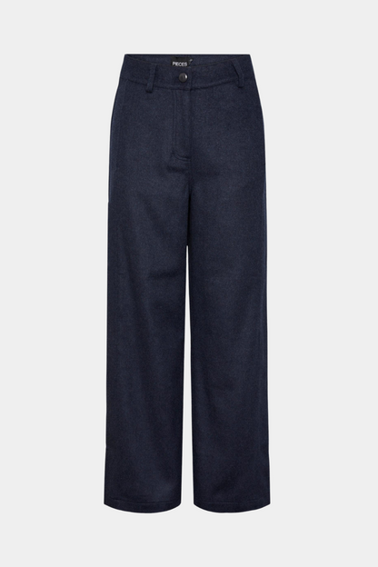 Bukser, pants, bredde, vidde, blå, navy, uld, varme, tykke, knap, straight, bløde, fin, smuk, elegant, klassisk, feminin, pæn, rå, cool, sej, unik, musthave, hverdag, fest