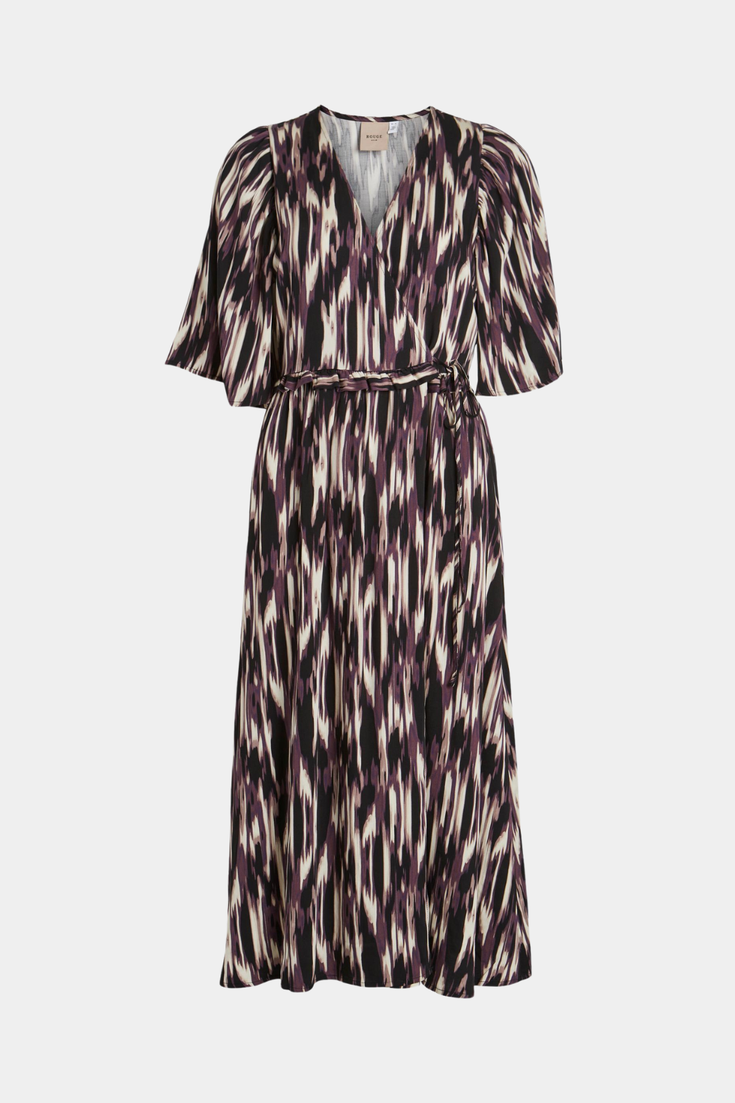 Kjole, dress, lang, midi, print, lilla, purple, striber, wrap, slåom, bindebånd, bånd, fin, smuk, elegant, klassisk feminin, pæn, rå, cool, sej, unik, musthave, sommer, vinter, hverdag, fest