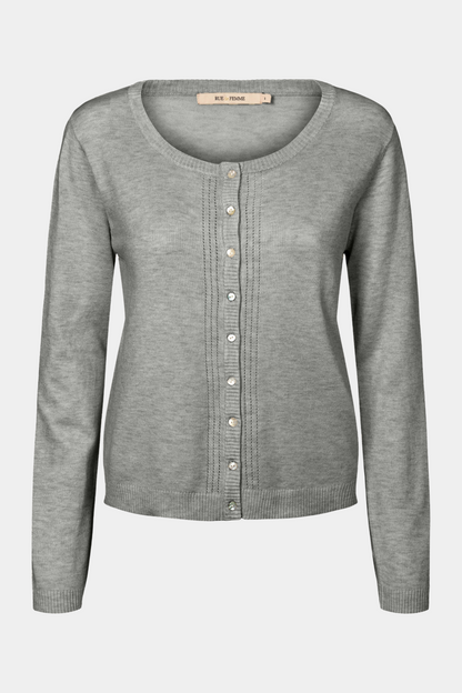 Fin, smuk, elegant, klassisk, staple, feminin, pæn, rå, cool, sej, unik, musthave, hverdag, fest, kvinde, dame, woman, cardigan, strik, trøje, bluse, pullover, knit, soft, blød, finstrik, sort, black, stolpelukning, langærmet, feminin, staple, casual, classic, rund hals,