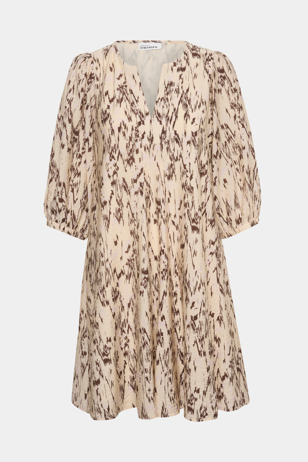 kjole, dress, kort, short, midi, print, råhvid, creme, vudskræring, kort ærme, fin, smuk, elegant, klassisk, feminin, pæn, rå, cool, sej, unik, musthave, hverdag, fest