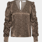 bluse, blouse, skjorte, shirt, vudskæring, vhals, brun, print, mønster, prikker, knap, rynk, rynker, fin, smuk, elegant, klassisk, feminin, pæn, rå, cool, sej, unik, musthave, hverdag, fest