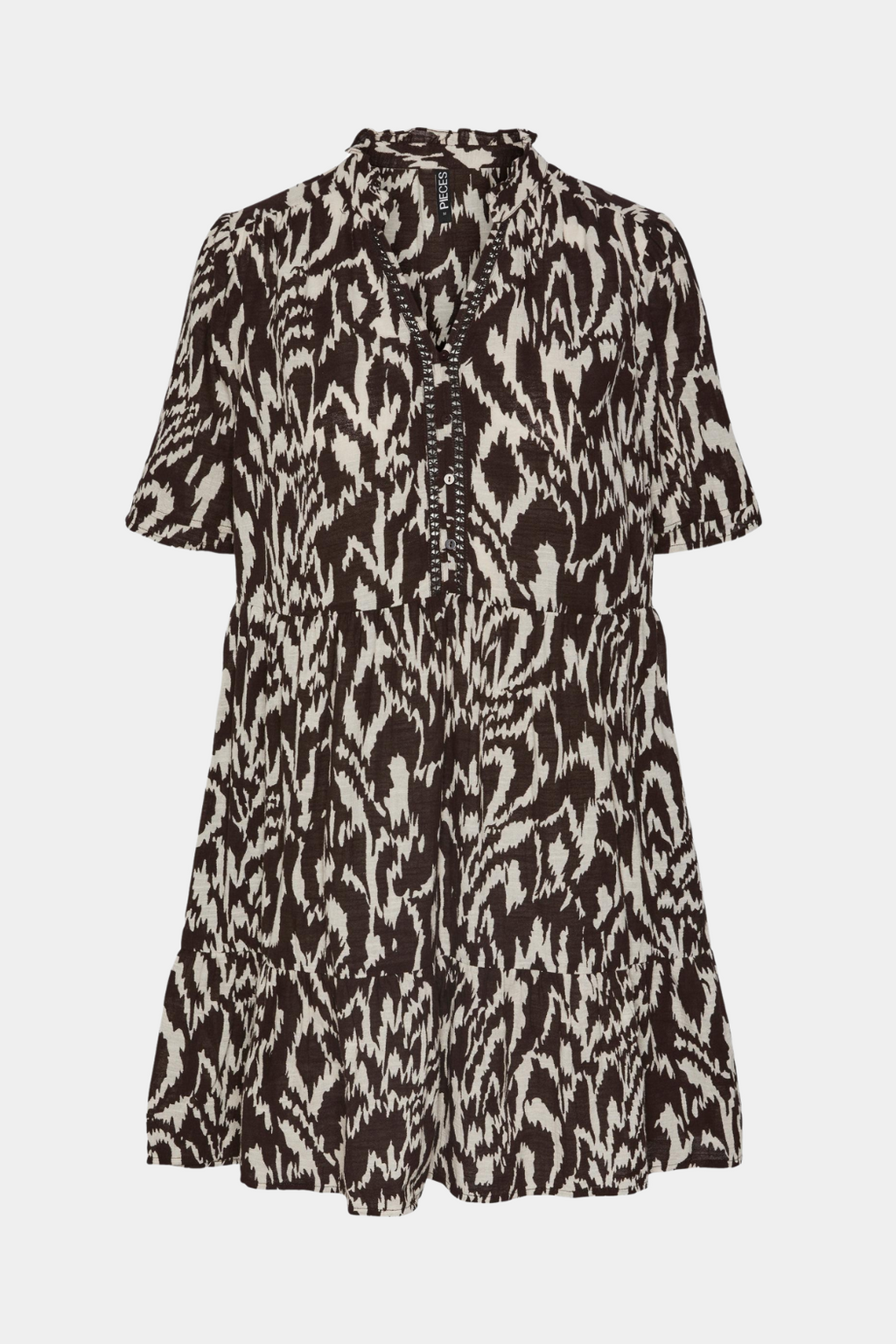 kjole, dress, short, brun, brown, print, mønster, zebra, animal, blonde, flæse, flæser, sommer, bomuld, fin, smuk, elegant, klassisk, feminin, pæn, rå, cool, sej, unik, musthave, hverdag, fest