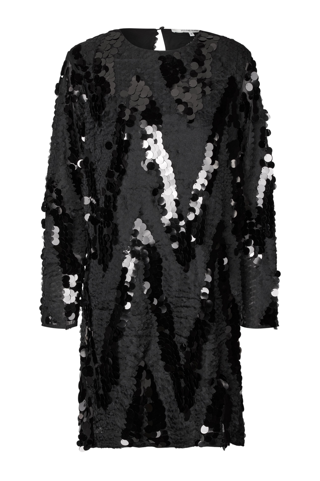 Fin, smuk, elegant, klassisk, staple, feminin, pæn, rå, cool, sej, unik, musthave, hverdag, fest, kvinde, dame, woman, kjole, dress, pailletter, glimmer, glitter, mat, blank, langærmet, løs, loose, festkjole, nytår, jul, christmas