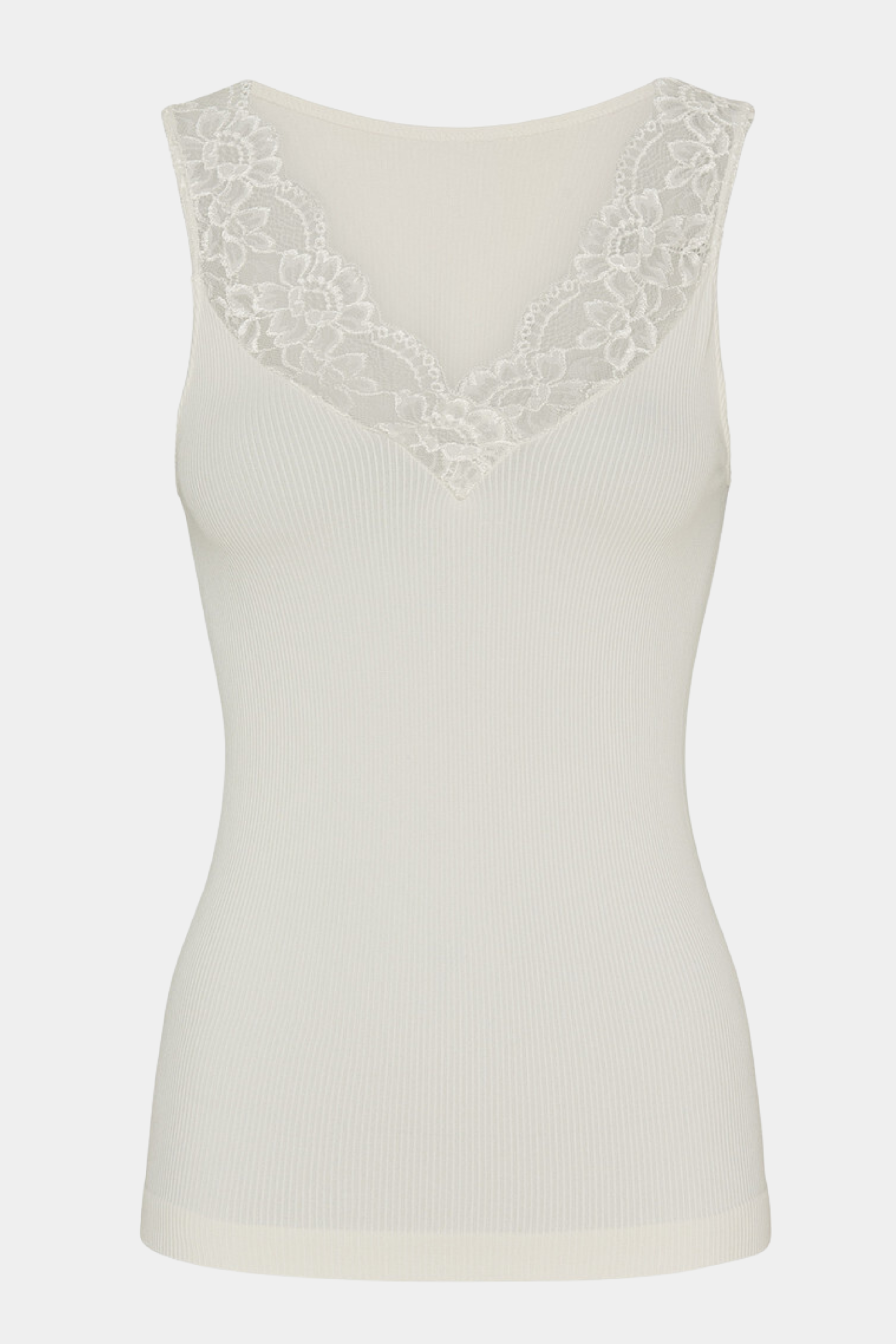 top, bluse, blouse, hvid, råhvid, off white, lace, blonde, rib, stretchy, elastik, mikrofiber, microfiber, kvinde, dame, woman, farveægte, allergivenlig