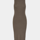 kjole, dress, lang, rib, ribstrik, strik, brun, slids, slidser, tætsiddende, stram, fin, smuk, elegant, klassisk, feminin, pæn, rå, cool, sej, unik, musthave, basis, basic, hverdag, fest