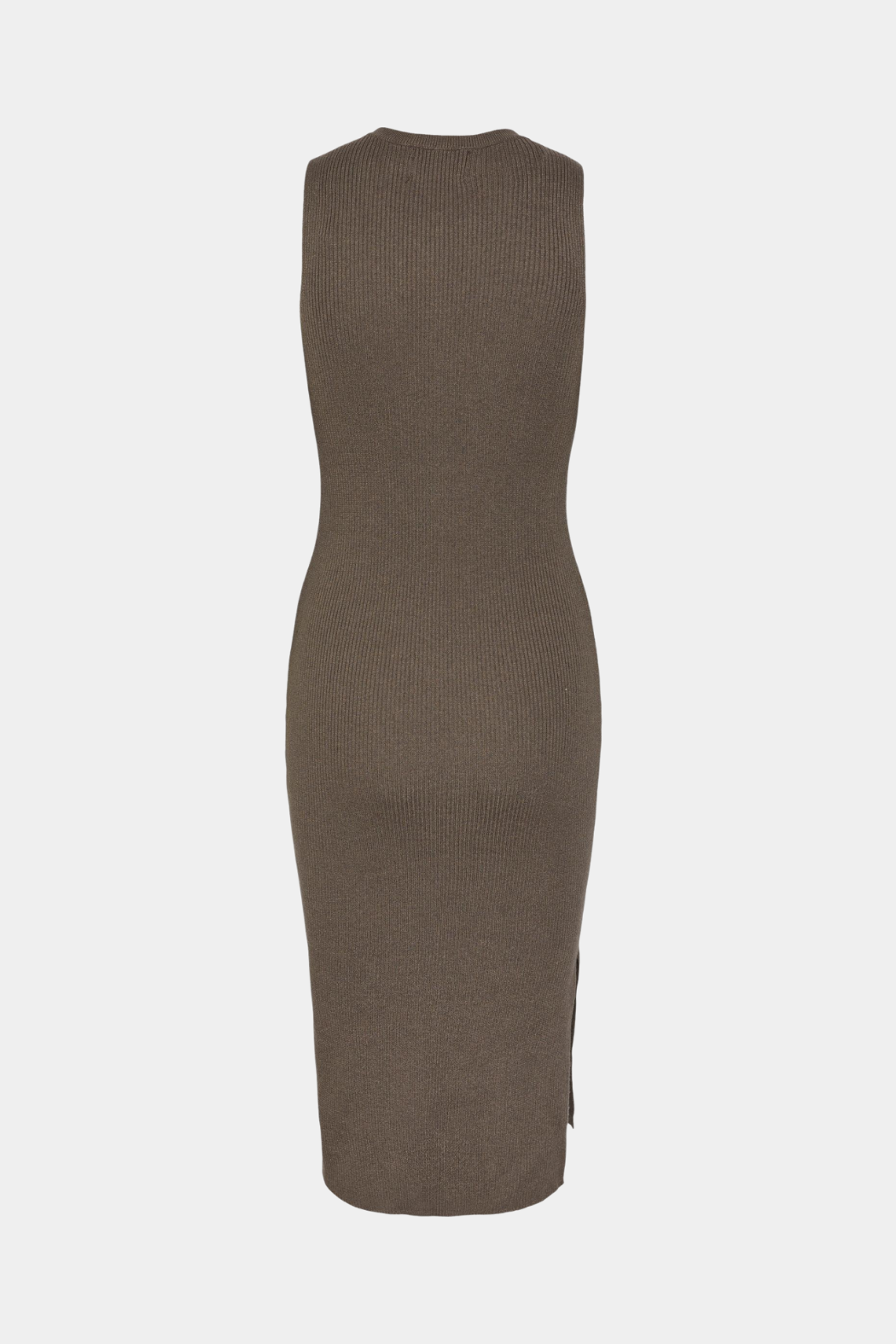 kjole, dress, lang, rib, ribstrik, strik, brun, slids, slidser, tætsiddende, stram, fin, smuk, elegant, klassisk, feminin, pæn, rå, cool, sej, unik, musthave, basis, basic, hverdag, fest